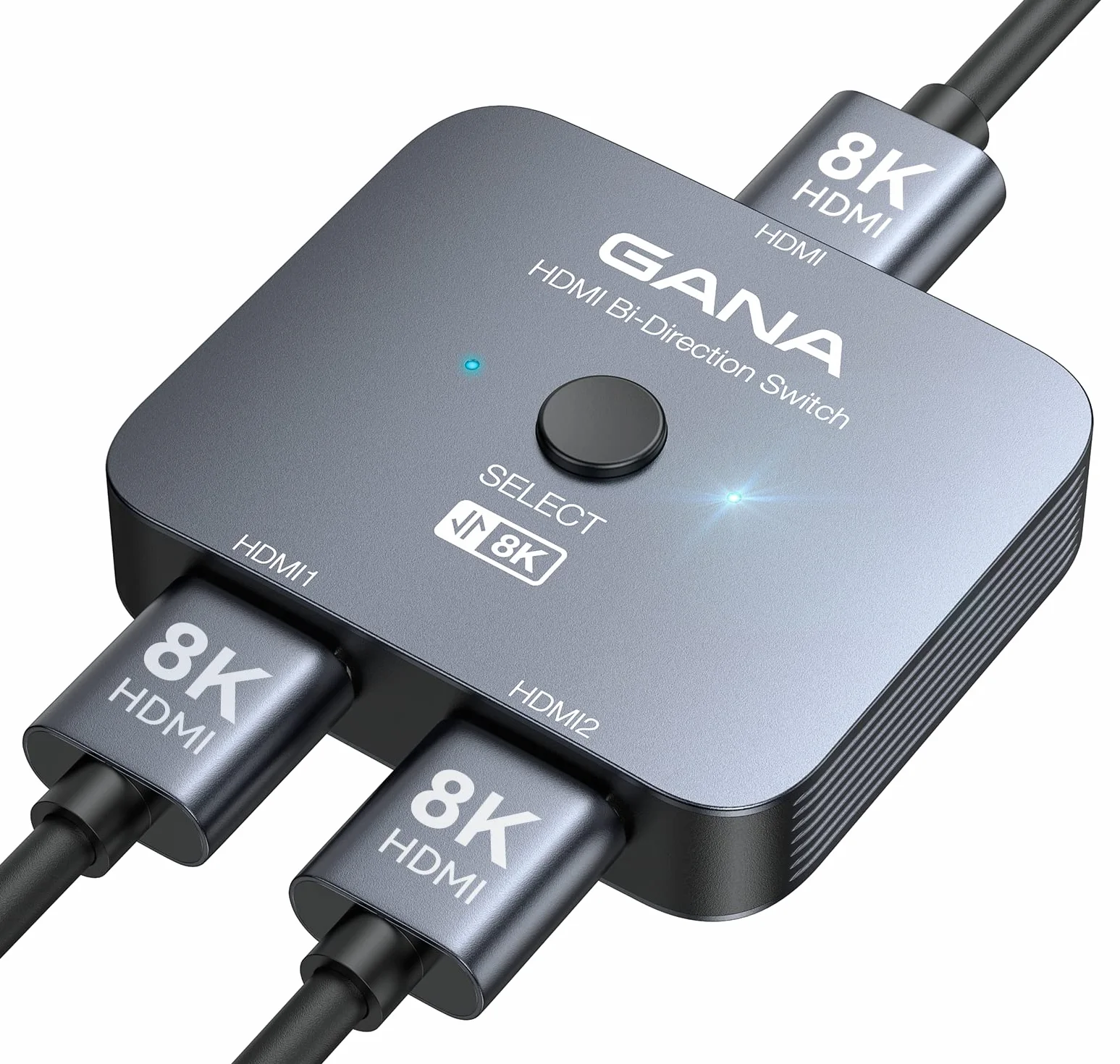 Divisor HDMI 8K @60Hz 4K @120Hz, GANA HDMI 2.1 Switch, Aluminio Bidireccional HDMI Switcher 2 en 1 Out o 1 In 2 Out HDMI Verteiler, HDMI Umschalter Unterstützt 8K 4K für PS5 HDTV Xbox