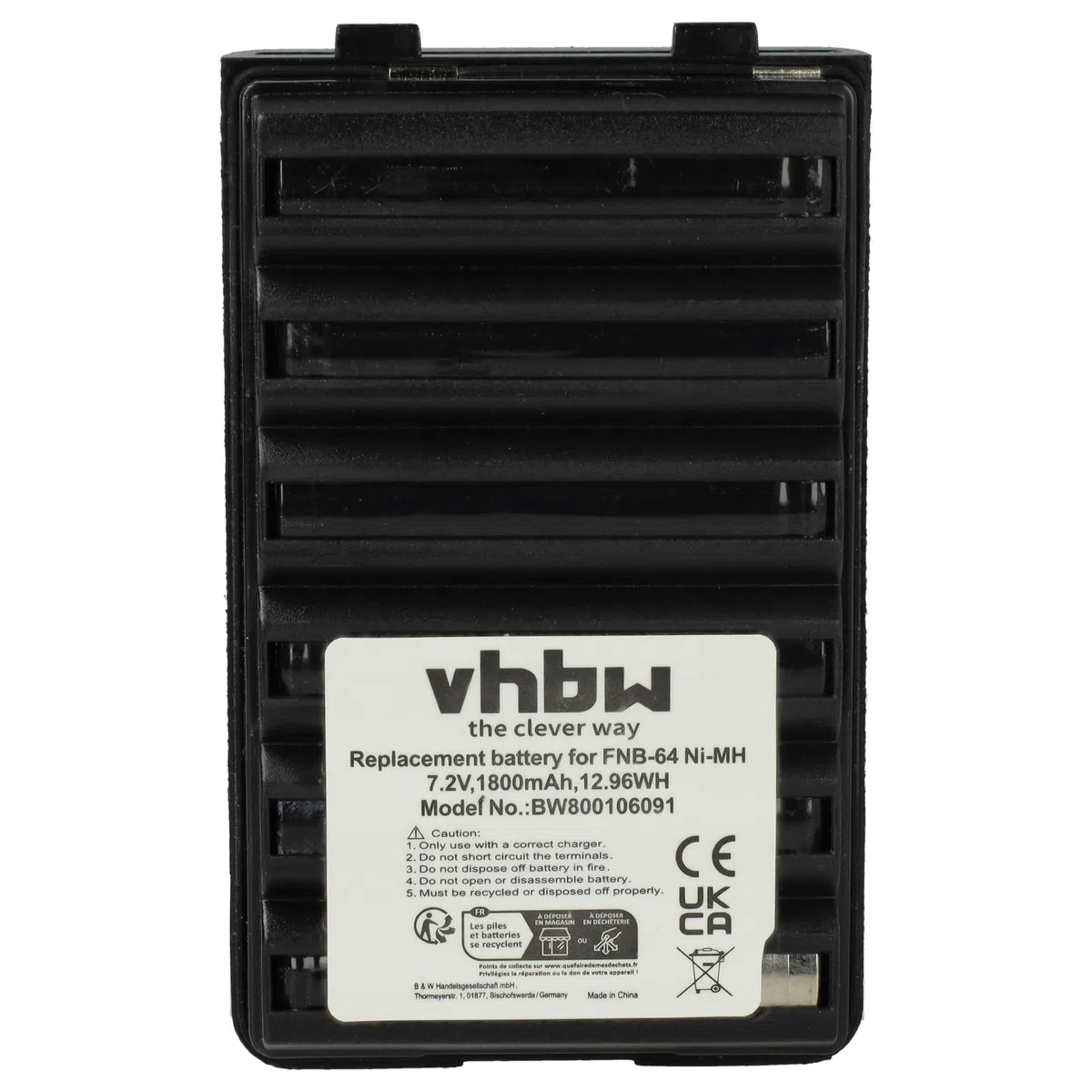 vhbw Batería Compatible con Yaesu Vertex FT-277R, FT-250R, FT-250E, FT60, FT-270R, FT-270E, FT-60 Radio (1800 mAh, 7,2 V, NiMH)