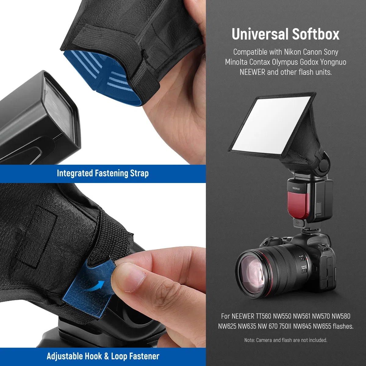 NEEWER Difusor de luz Softbox 5" x 4", Universal, Plegable, con Bolsa de Almacenamiento, Compatible con Canon, Nikon, Sony, Godox, Yongnuo, NEEWER Speedlight