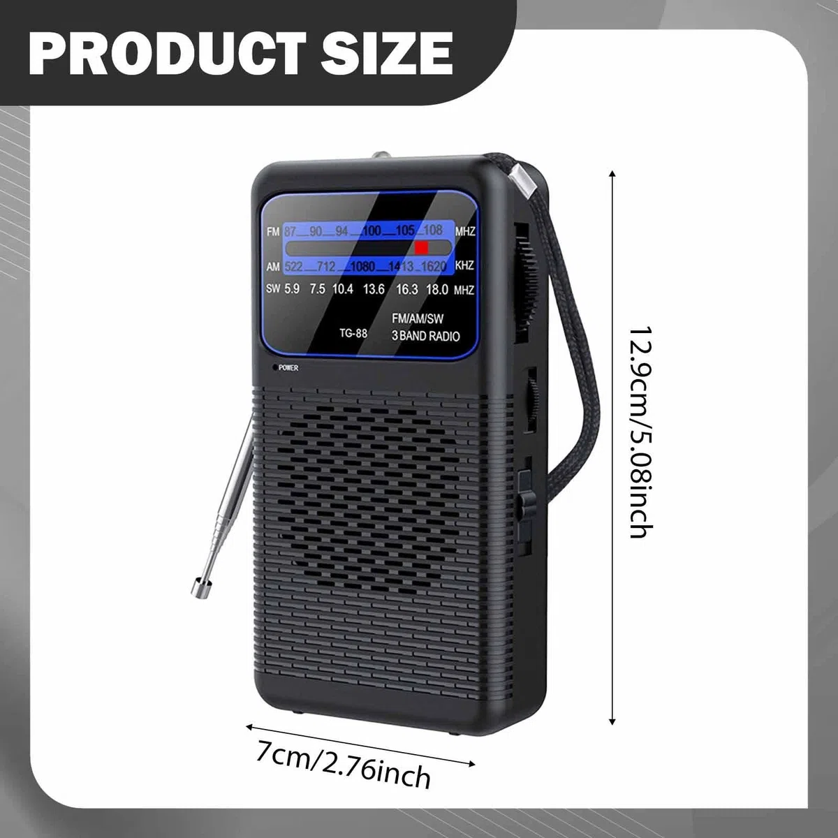 Mini Radio para Hombres Y Mujeres con Linterna LED de Emergencia, Pequeña Y Ligera, 12,9 Cm X 7 Cm, Ideal para Viajes, Dormitorio, Interior Exterior,