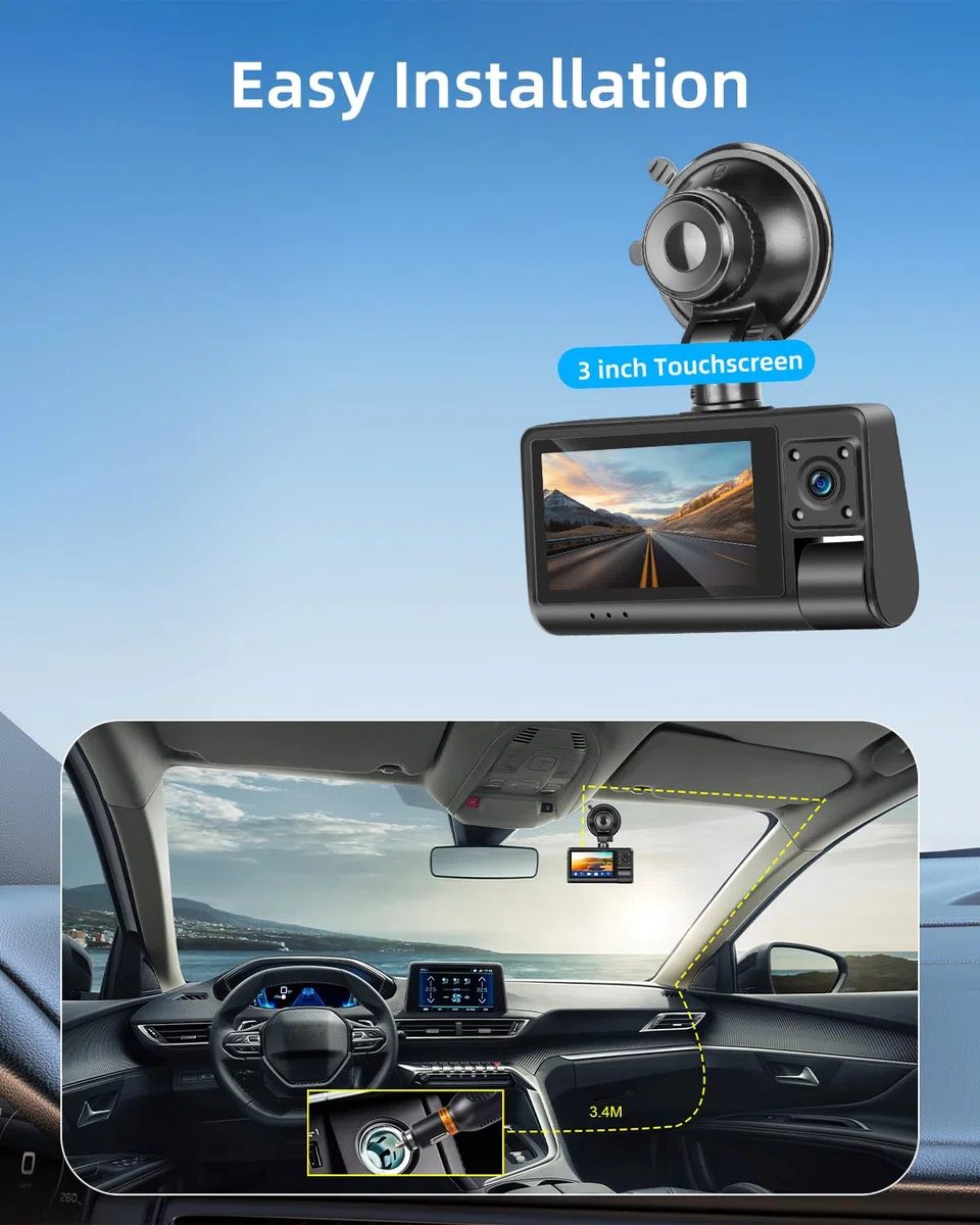 NHOPEEW Cámara para salpicadero Delantero y Trasero 1080P - Cámara para salpicadero con WiFi y Control Mediante aplicación Sensor G/Grabación en Bucle/Visión Nocturna + Tarjeta SD de 64 GB