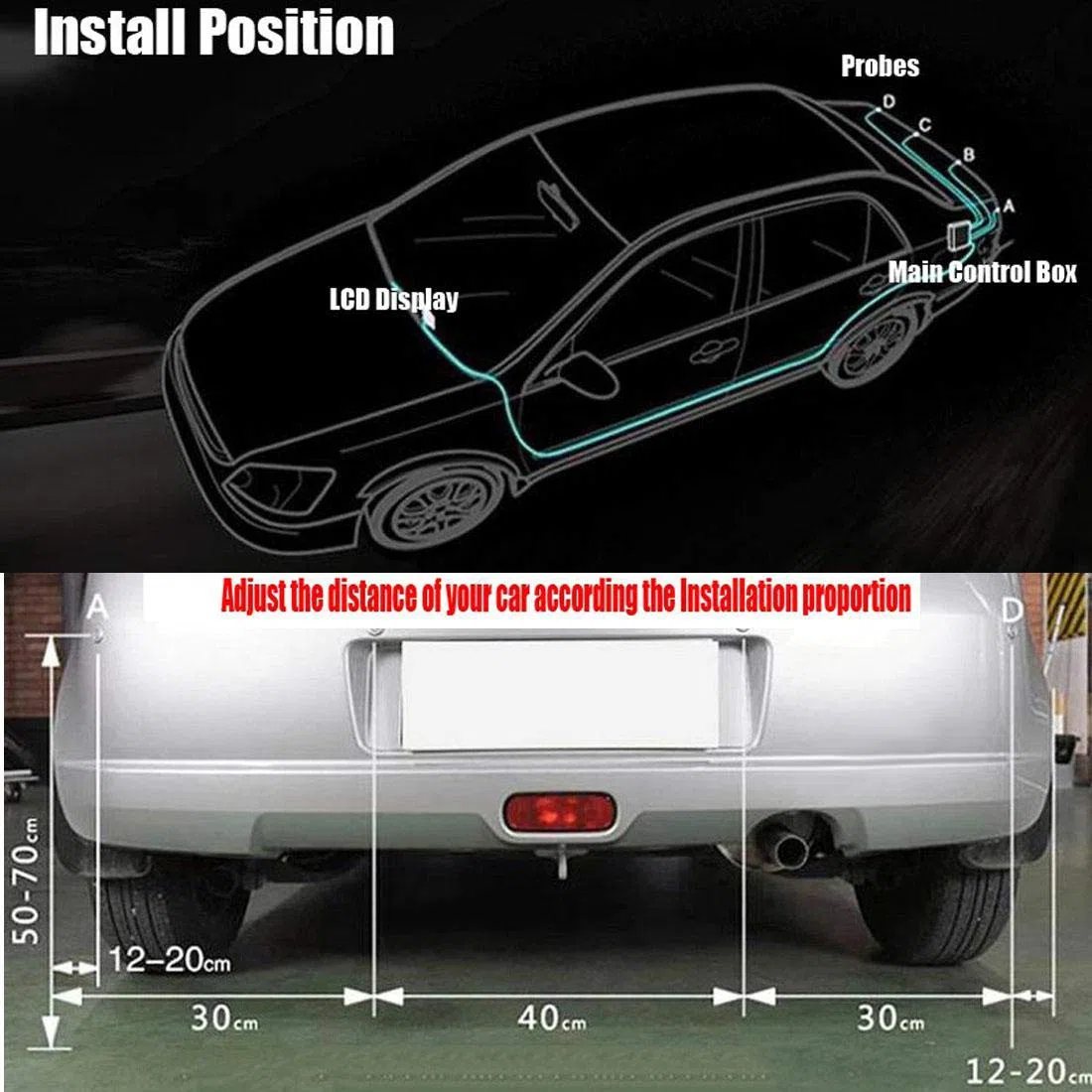 Sistema de sensor de aparcamiento de 4 sensores con alarma audible y resistente al agua, asistente de coche trasero (plateado)