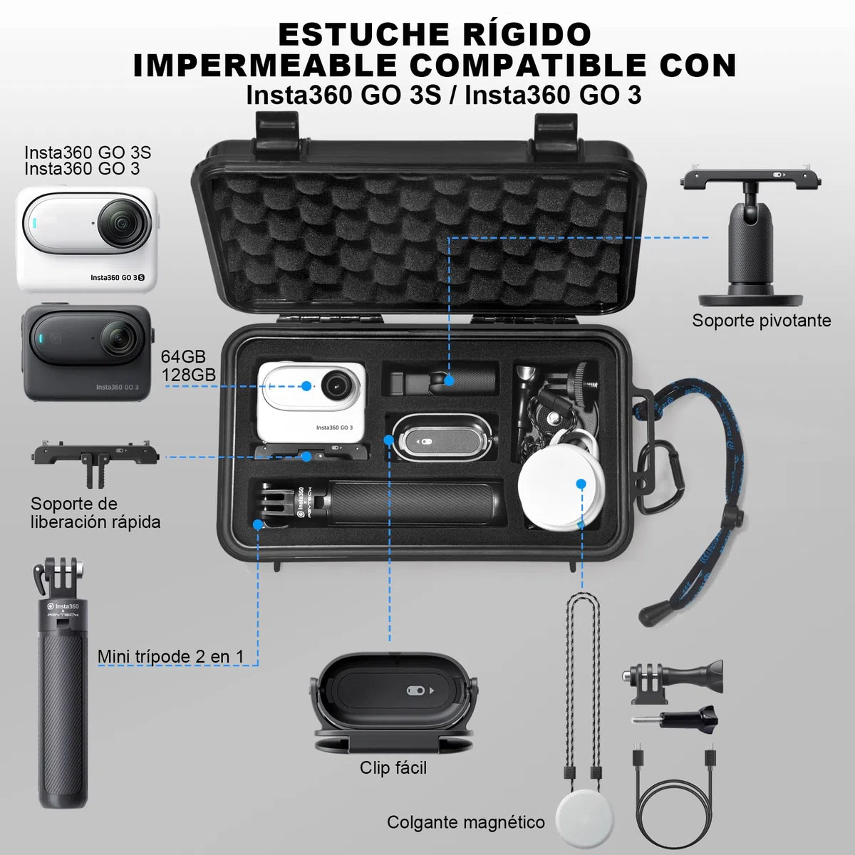 LEKUFEE Estuche Rígido Impermeable para Insta360 GO 3S/GO 3 cámara de acción/vlog y Accesorios (Solo Funda)