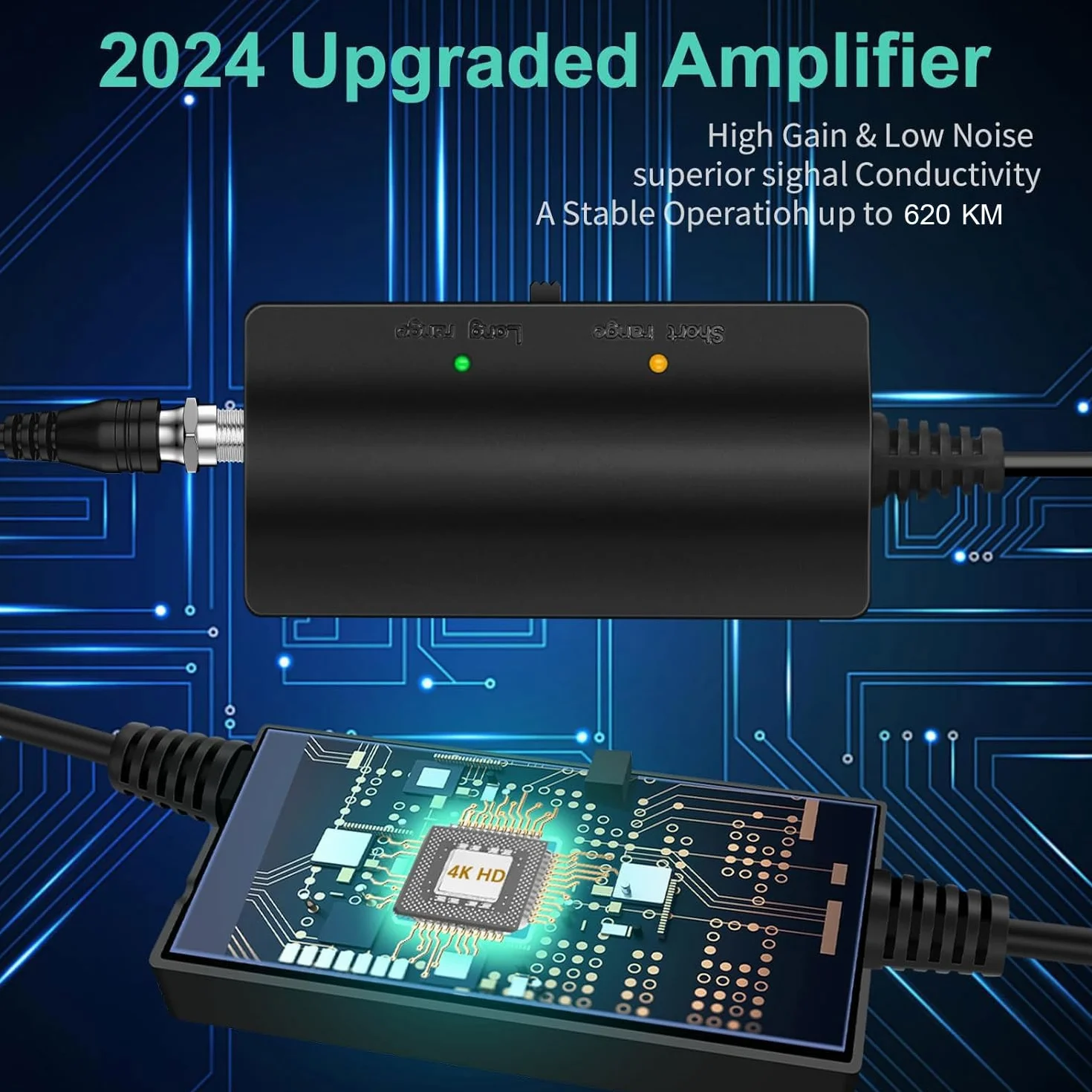 620+KM Antena TV Interior/Exterior, 2026 Nueva Antena de TVs Digital con Amplificador de Señal, Amplificador Antenas TV Interiores Potentes para HDTV 4K 1080P HDTV & VHF UHF-10M Cable Coax