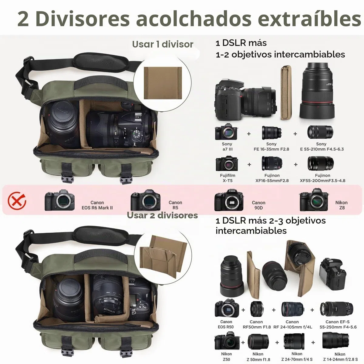 TAAOKA Bolsa bandolera ligera para cámara SLR/DSLR con soporte para trípode, bolsa cruzada impermeable para fotógrafos (verde)