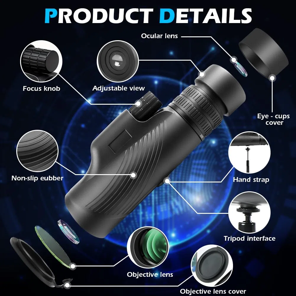 AOOWU Telescopio Monocular, 10-30X42 Zoom Óptico Monoculares de Largo Alcance con Teléfonos y Soporte para Teléfono, Impermeable HD con Prisma BAK4 FMC para Camping, Animales Salvajes de Aves y Viajes