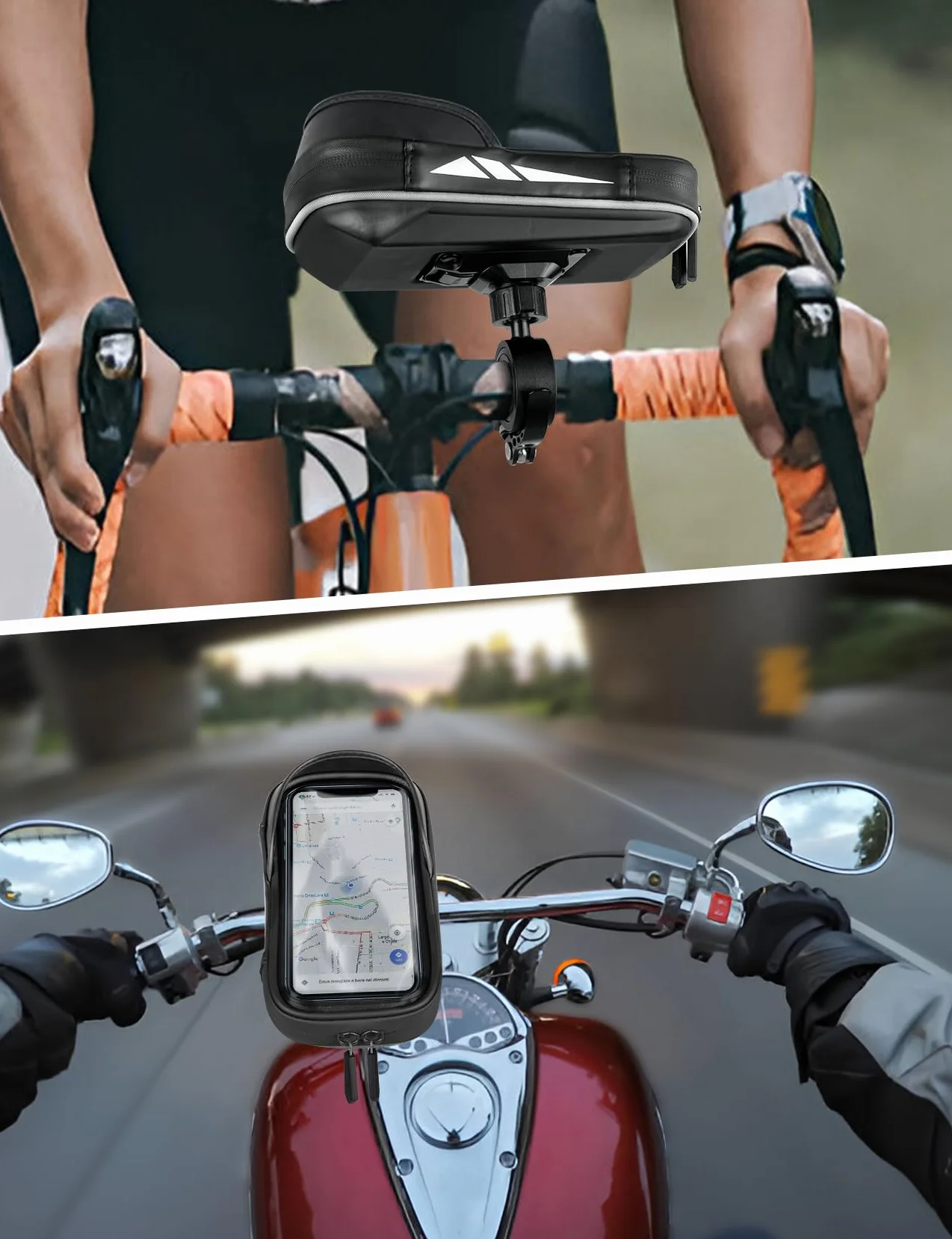 Vitalismo Soporte Móvil Bicicleta Moto Impermeable, Bolsa Manillar Bicicleta con Cubierta de Lluvia Rotación 360 Porta Móvil Bici para Teléfono hasta 7 Pulgadas