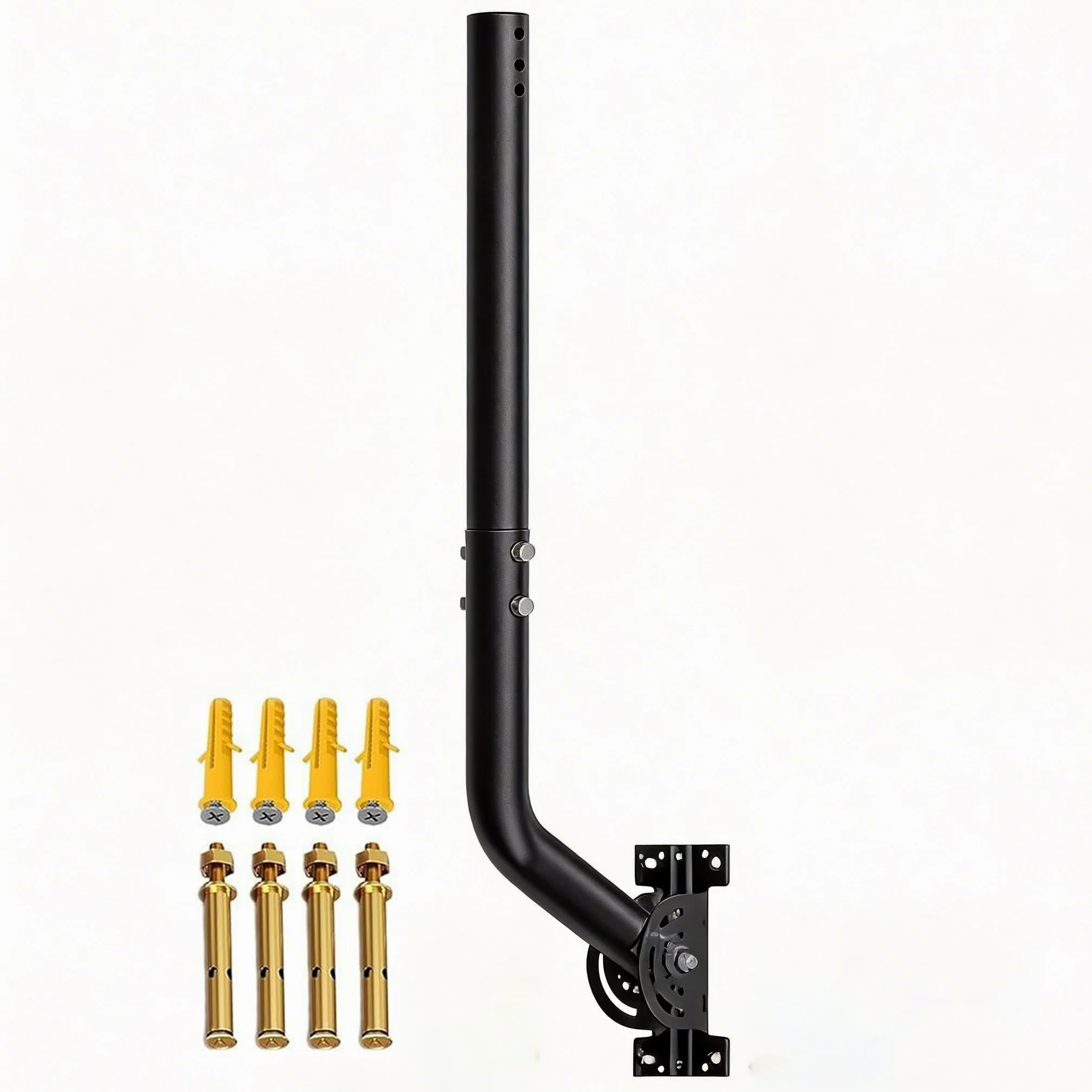 Soporte universal ajustable para antena de TV, poste de hierro pintado (1,38 x 24 pulgadas) – Montaje en pared, alero o techo, soporte pivote resistente con hardware incluido, negro