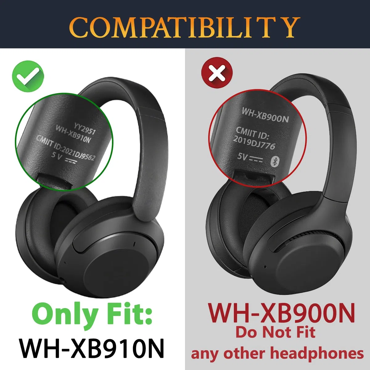 SOULWIT - Almohadillas de Repuesto para Sony WH-XB910 XB910N con cancelación de Ruido de Graves Extra, para Sony WHXB910N, Almohadillas para Orejas con Cuero Proteica más Suave, (Negro)