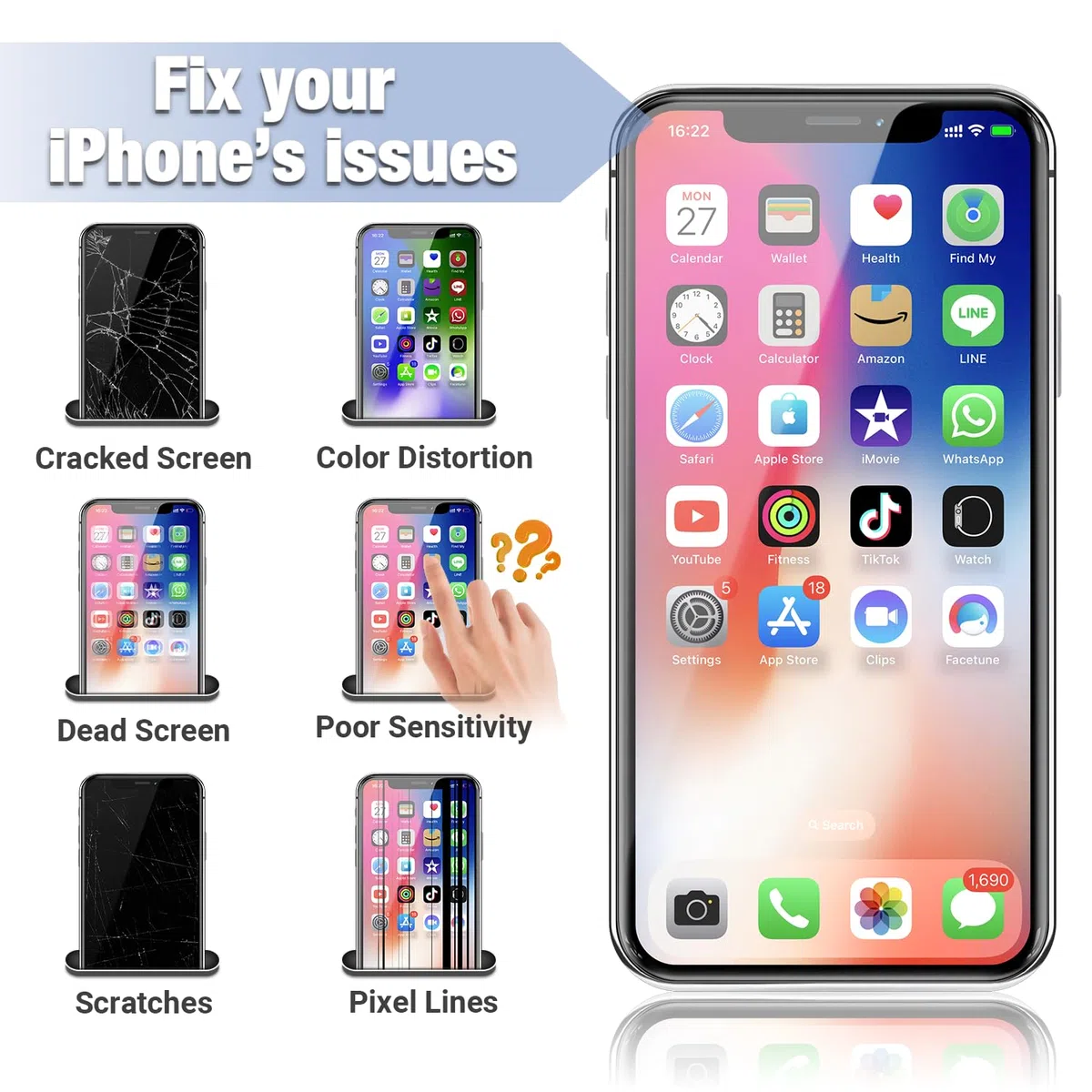 Pantalla LCD para iPhone 11 Reemplazo Negro, 6,1 Pulgadas 3D Táctil Display y Digitalizador con Herramientas de Reparación, Sello Impermeable y Vidrio Templado