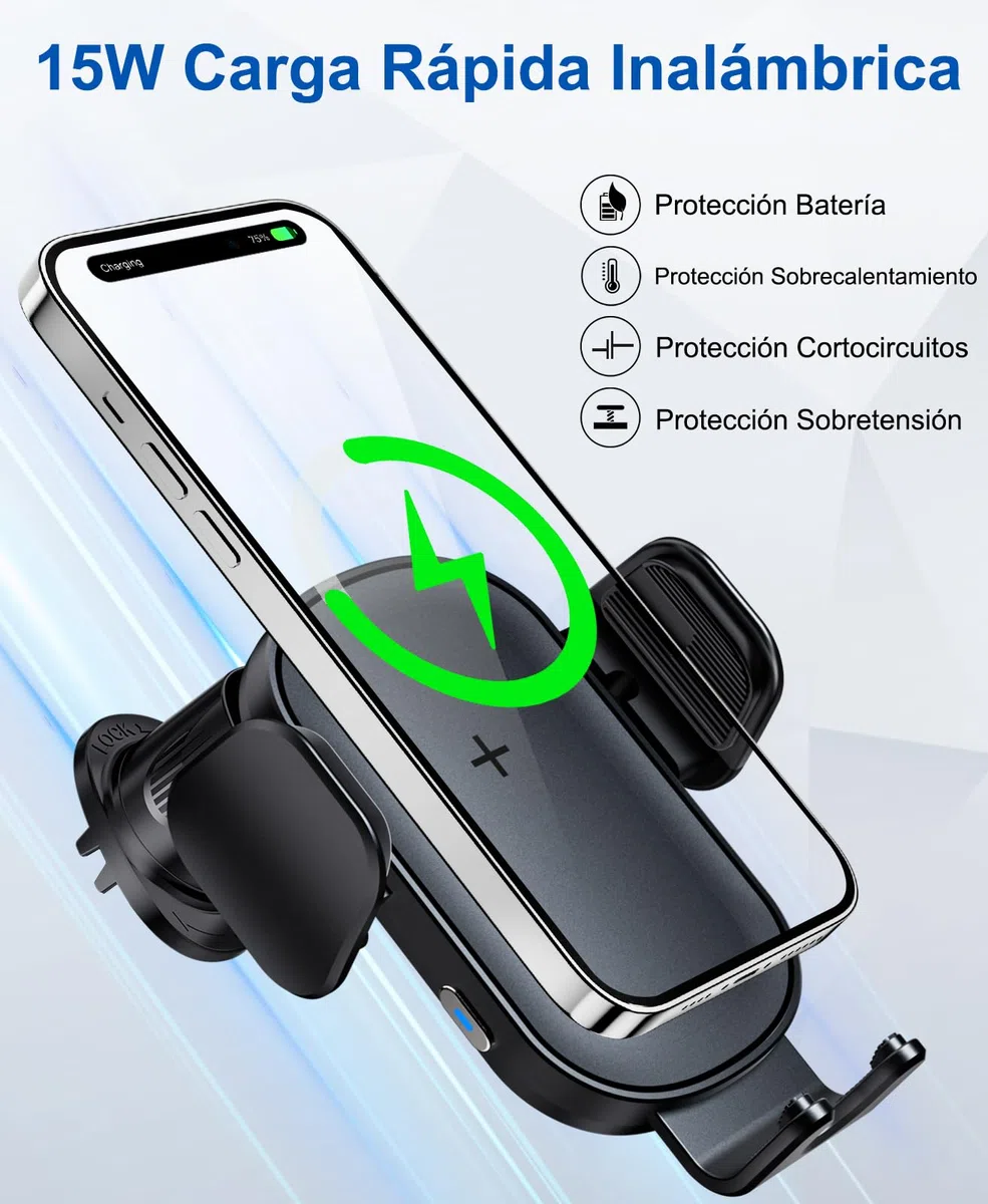 Beeasy Qi 15W Cargador Inalámbrico Coche-Wireless Car Charger Soporte Estable con Rotación 360° con Bloqueo Automático Rápida Salida de Aire para iPhone Samsung Huawei LG y Otros