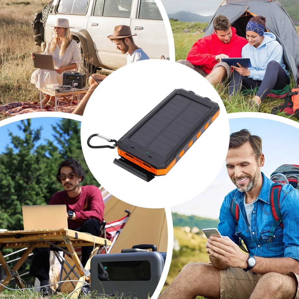 Cargador Solar Power Bank, 20000 mAh Banco De Energía Solar Cargador Portátil con Linterna Phone Charger Power Bank para Acampada Y Exteriores, 15.8x7.8x2.5cm