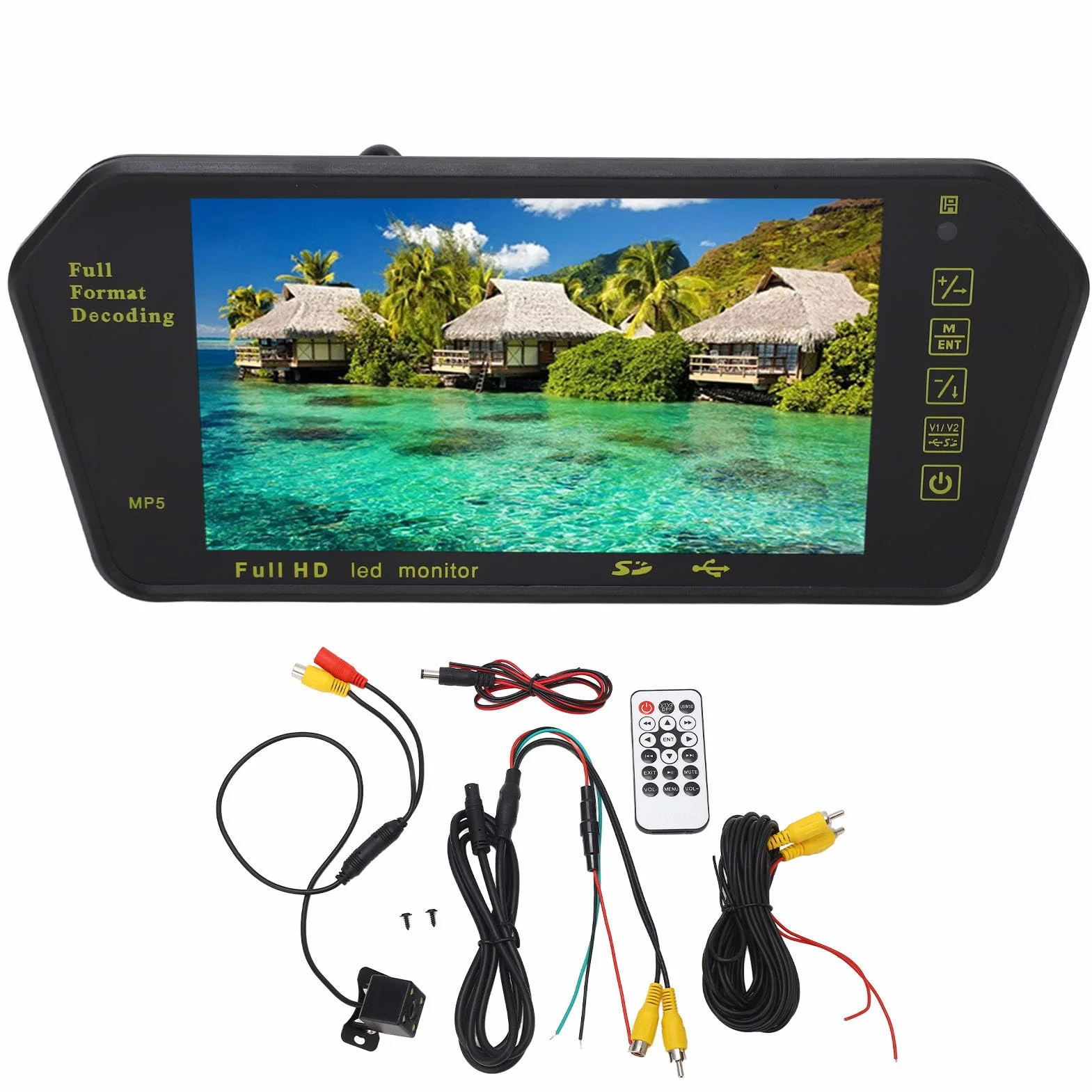 Monitor de Pantalla de Espejo Retrovisor, Pantalla de Espejo Retrovisor de 7 Pulgadas Cámara de Tablero Multimedia de Alta Resolución Cámara de Respaldo de Espejo Trasero con