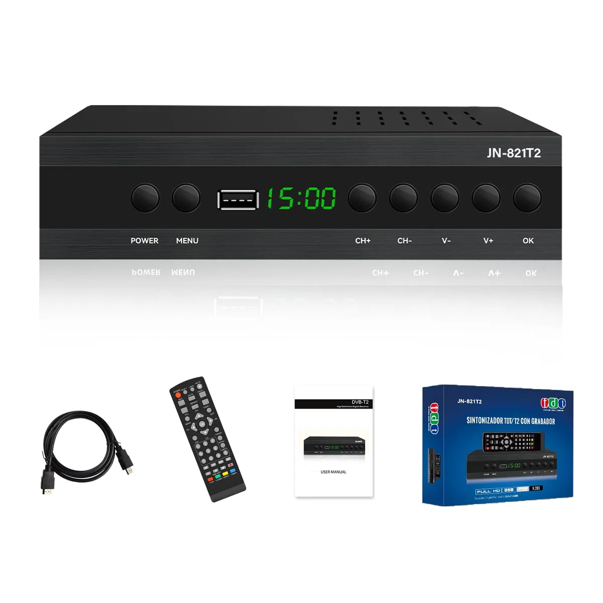 Decoder DVB T2 Ricevitore Digitale Terrestre, 2024 MPEG 4 Full HD 1080p, Hevc H265 Master 10 Elenco Canali Dolby a 10 bit Numerati, con Cavo HDMI,Adaptador para Ver Canales HD