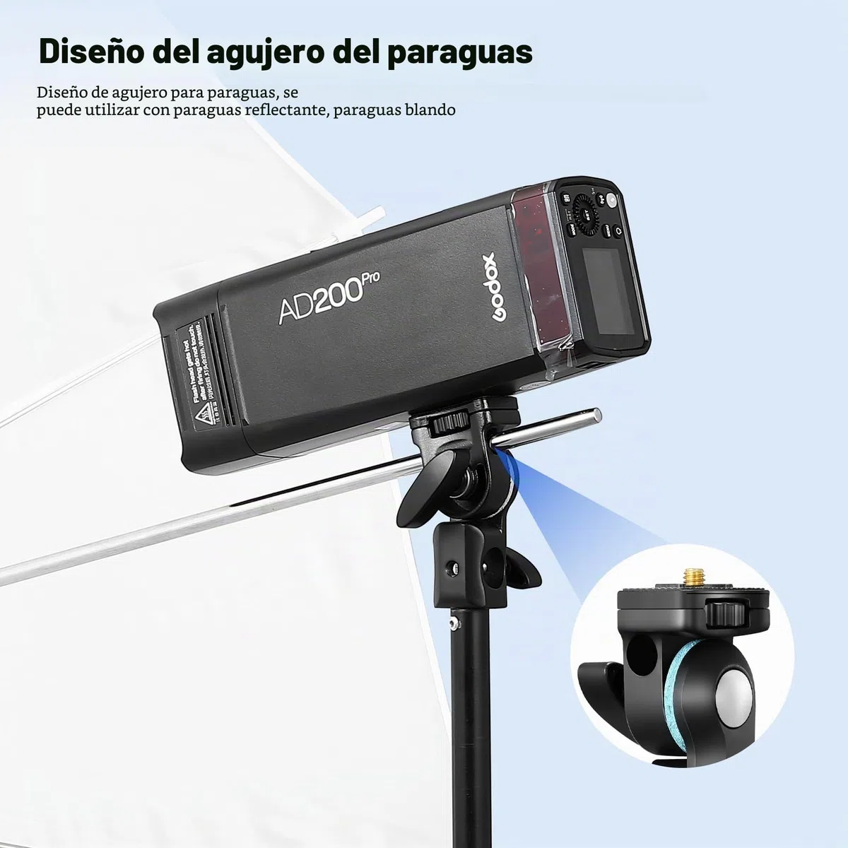 Godox AD-E2 - Soporte de metal para flash con tornillo estándar de 1/4" y adaptador de pantalla para AD100 AD100Pro AD200 AD200Pro