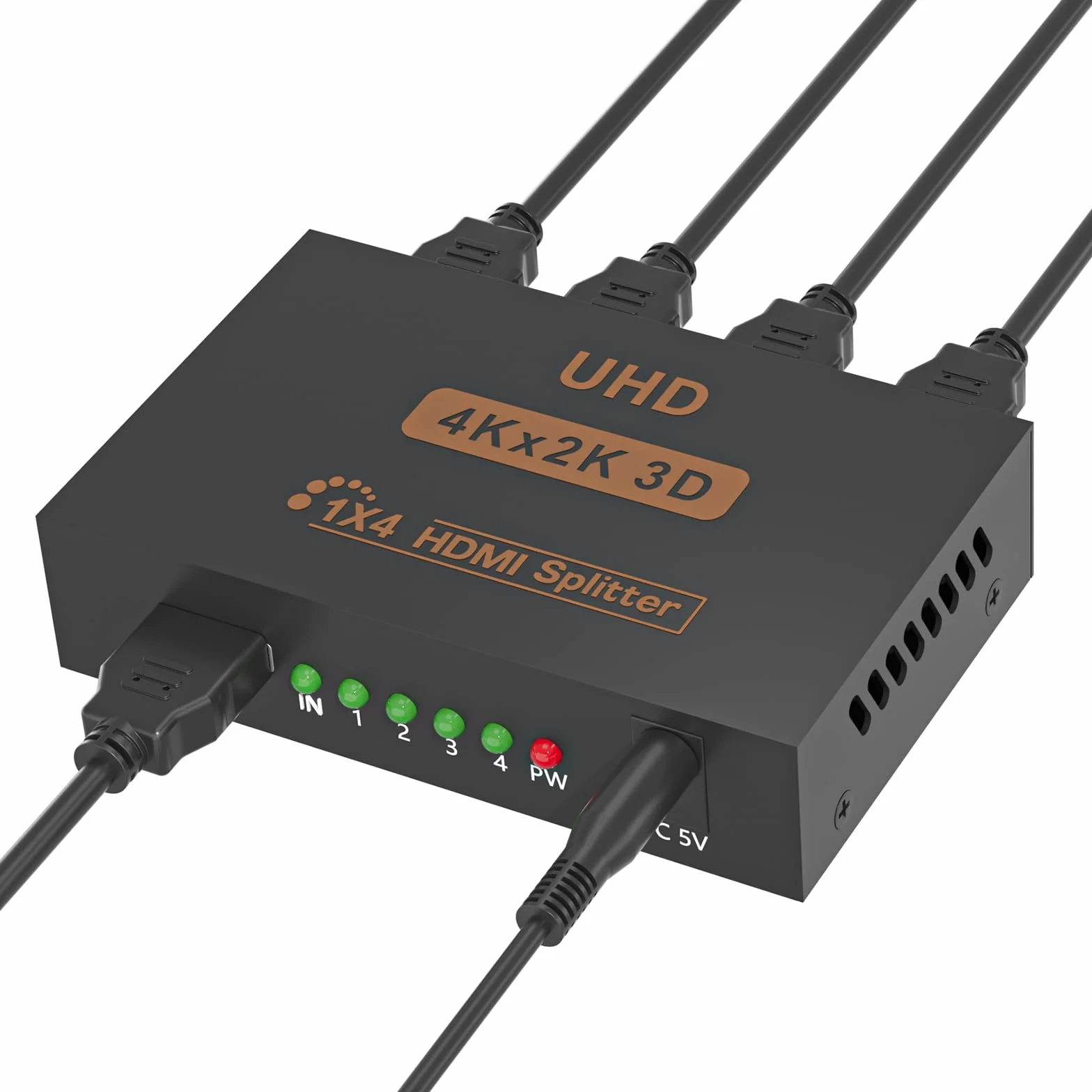 HDMI 4K Splitter HDMI Splitter 1 Entrada 4 Salidas V1.4 Powered 1x4 Puertos Caja Soporta 3D HDCP Duplicar/Espejo 4 Pantalla para Box PS4 PS3 BLU-Ray HDTV STB DVD Proyector