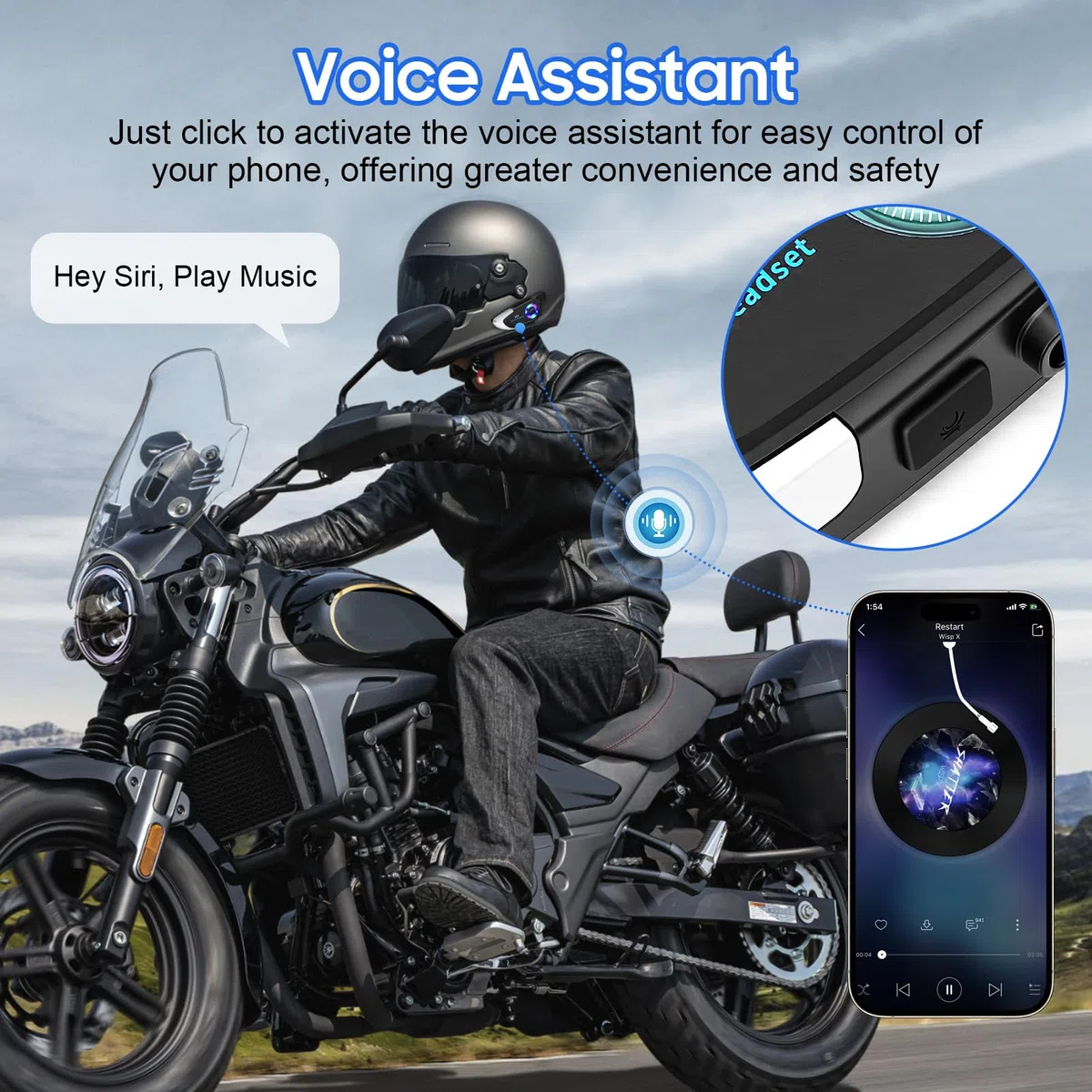 Yosoo Health Gear Auriculares Casco Moto Bluetooth 5.4, Intercomunicador Casco Moto Impermeable IP56 con Cancelación de Ruido, Altavoces 40mm Sonido Hi-Fi, Batería 800mAh 40H