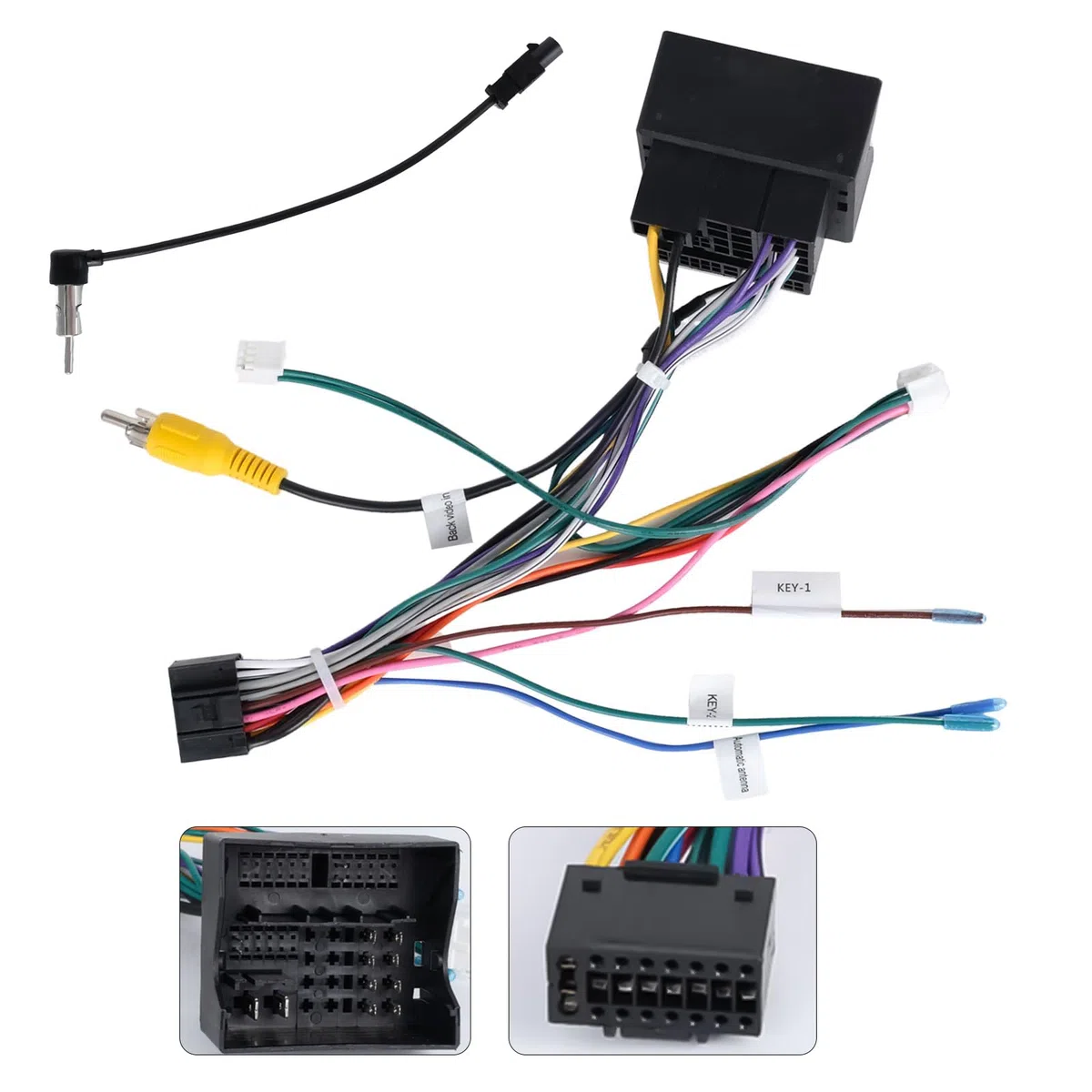 CAMECHO 52 PIN ISO Cable Adaptador Autorradio para VW/Golf/Passat/Touareg/Polo/Skoda/Seat con Antena de Radio,Cable de Control del Volante y Cable de Control de Marcha Atrás