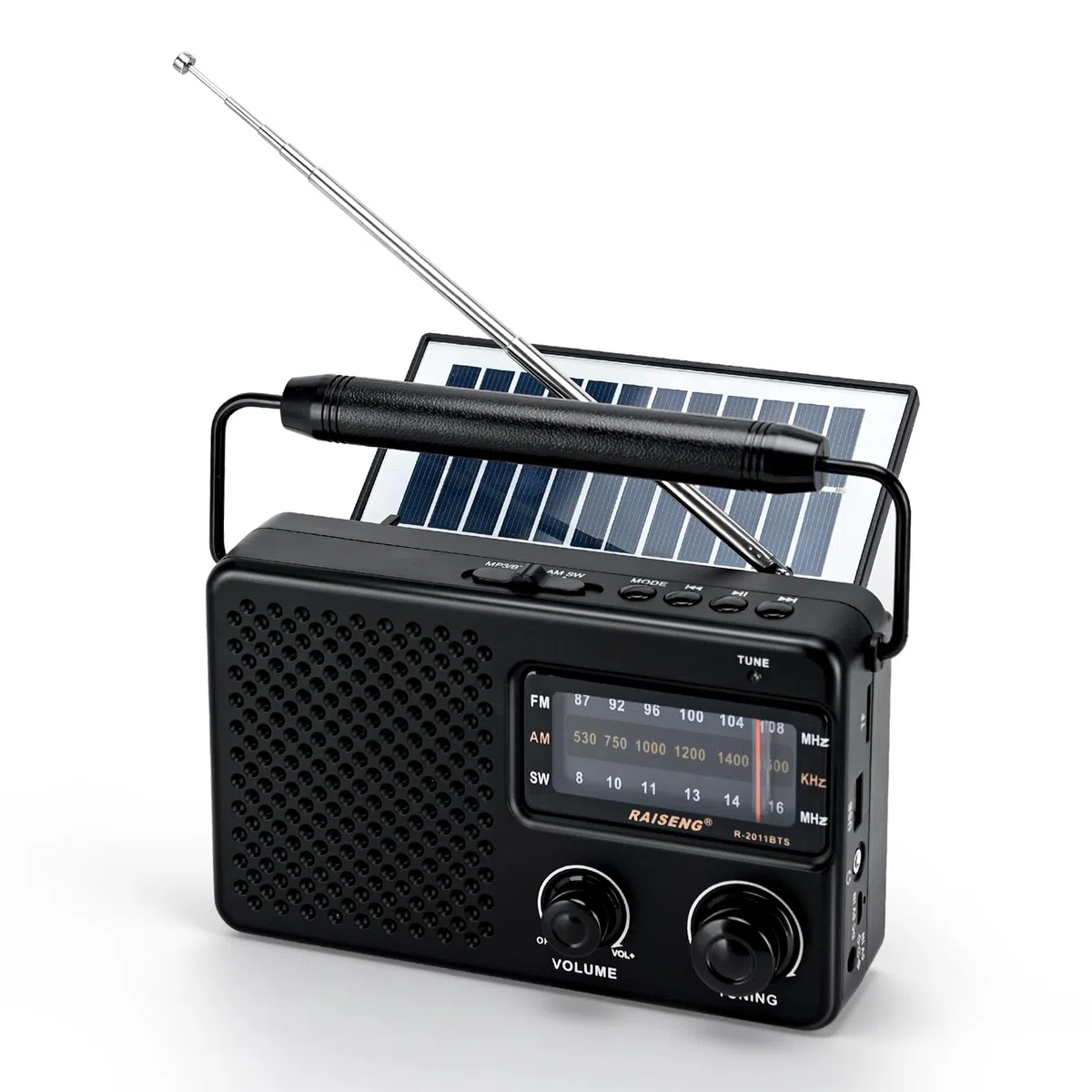 Radio portátil con Bluetooth y energía Solar - Radio Recargable FM/Am/SW, Reproducción USB/TF, Sonido Hi-Fi, Tamaño de Bolsillo para el Aire Libre, Viajes, Uso doméstico (Negro)
