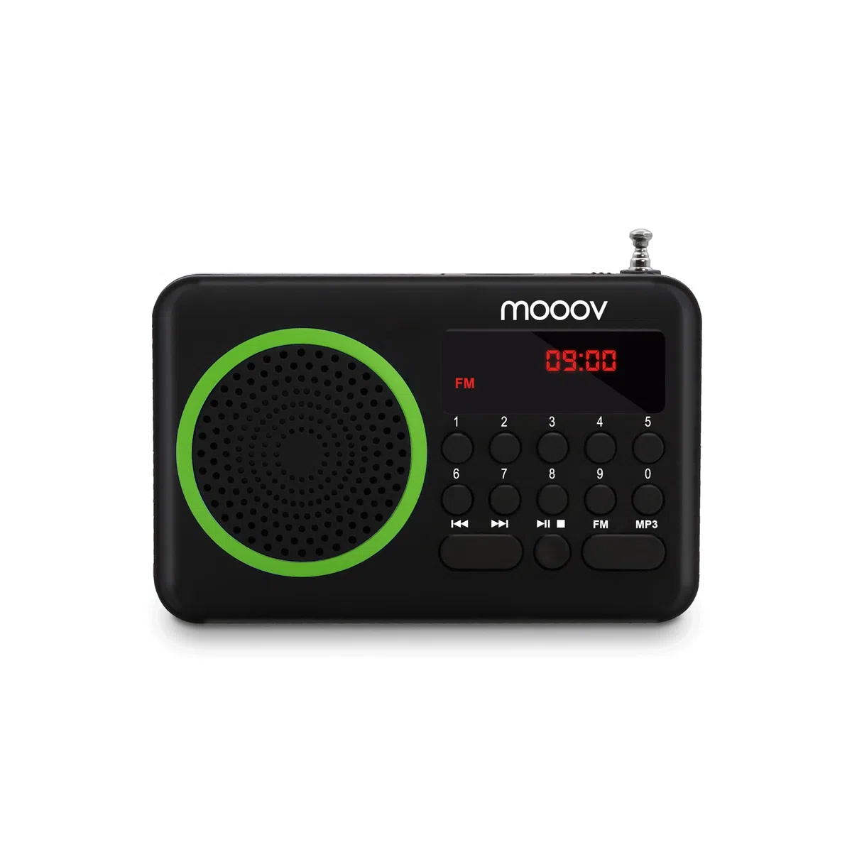 Metronic 477202 - Radio portátil FM compacto con puerto USB, lector tarjeta Micro SD, color negro/verde