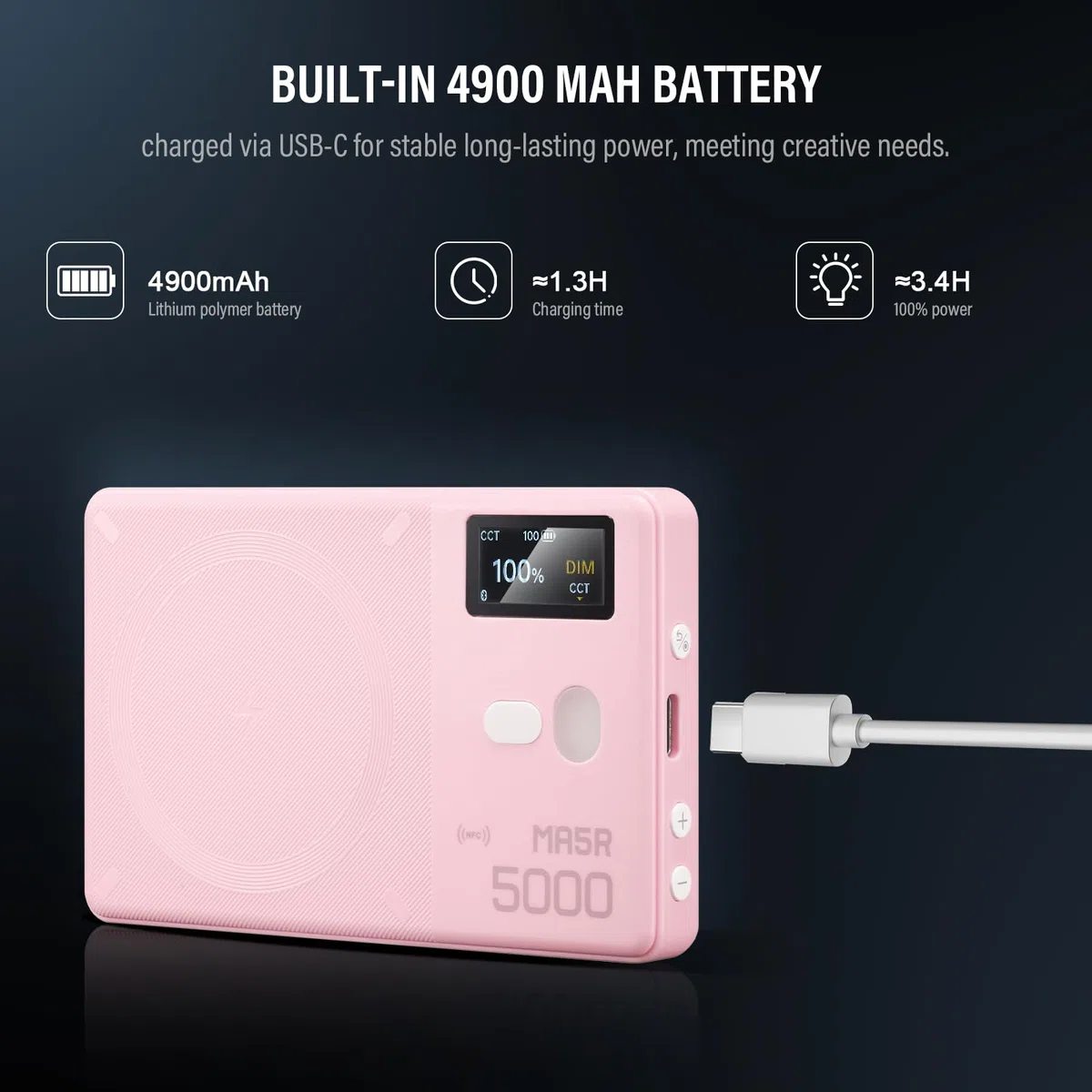 GODOX MA5R Luz de vídeo RGB magnética de color completo 1800K-10000K 14 efectos preprogramados para cámara DSLR (rosa)