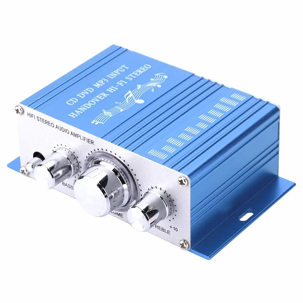 Mini Amplificador Digital, Audio de Alta fidelidad, música, Amplificador estéreo Digital, Carcasa de aleación de Aluminio con Control de Agudos/Graves/Volumen(Blau)