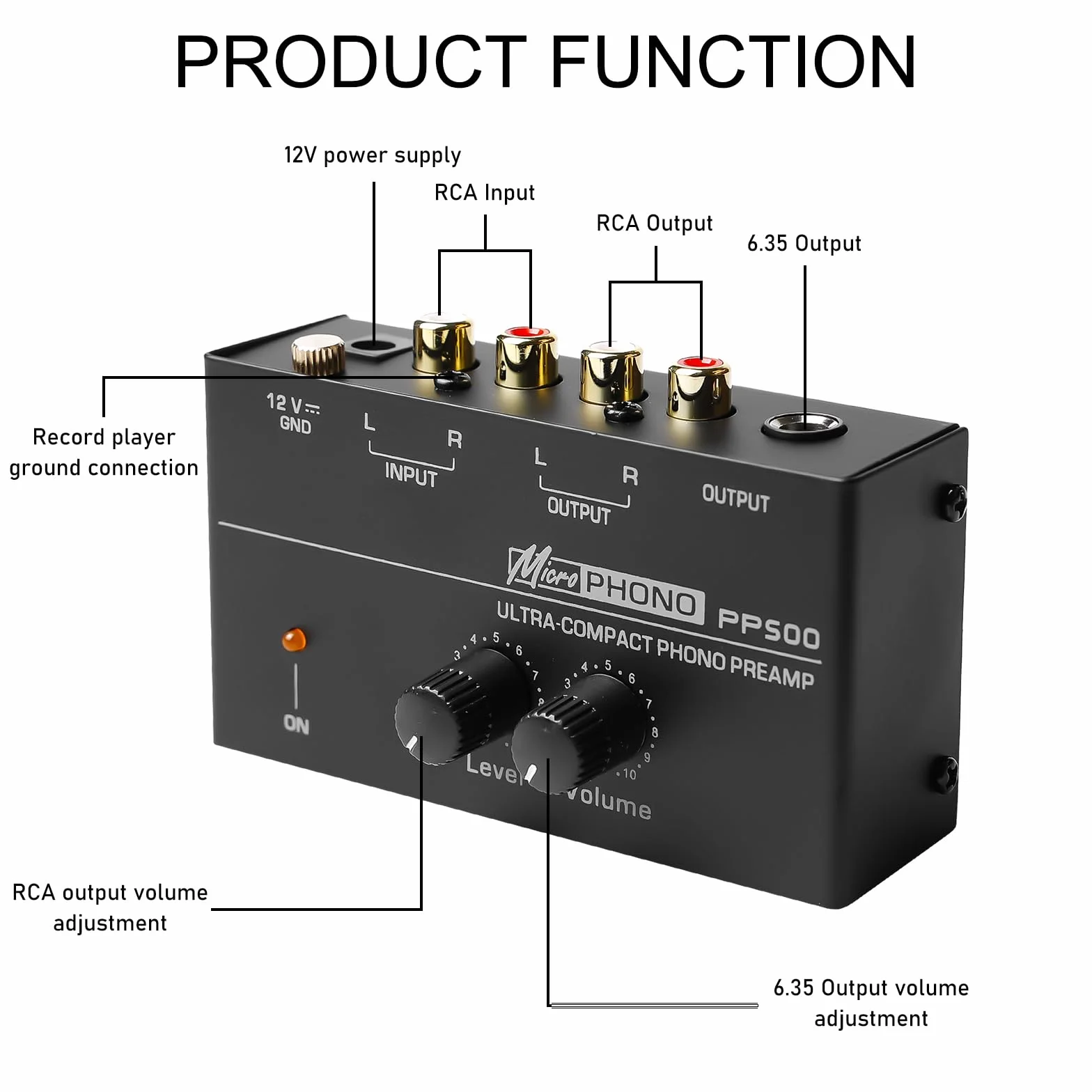 Phono - Tocadiscos preamplificador, tocadiscos negro, amplificador estéreo con sistemas de exploración MM, preamplificador fonográfico para tocadiscos, amplificador estéreo con nivel, entrada y salida