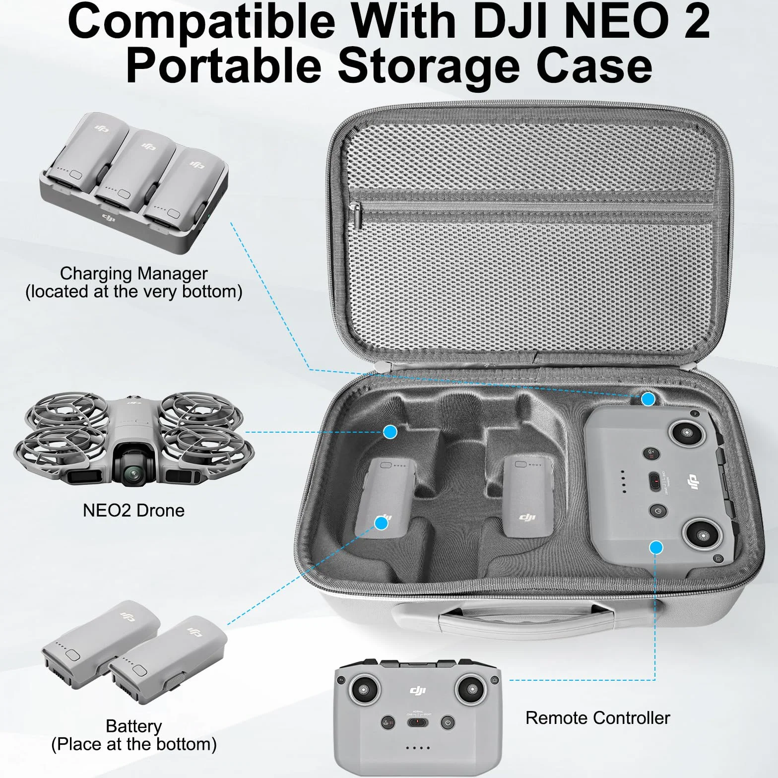 Bolsa para dji Neo 2 Case, Funda para dji Neo 2 Fly More Combo Accesorios Estuche, Impermeable Funda para dji RC Controlador Accesorios Bolsa de Viaje Portátil, para Dron Proteger