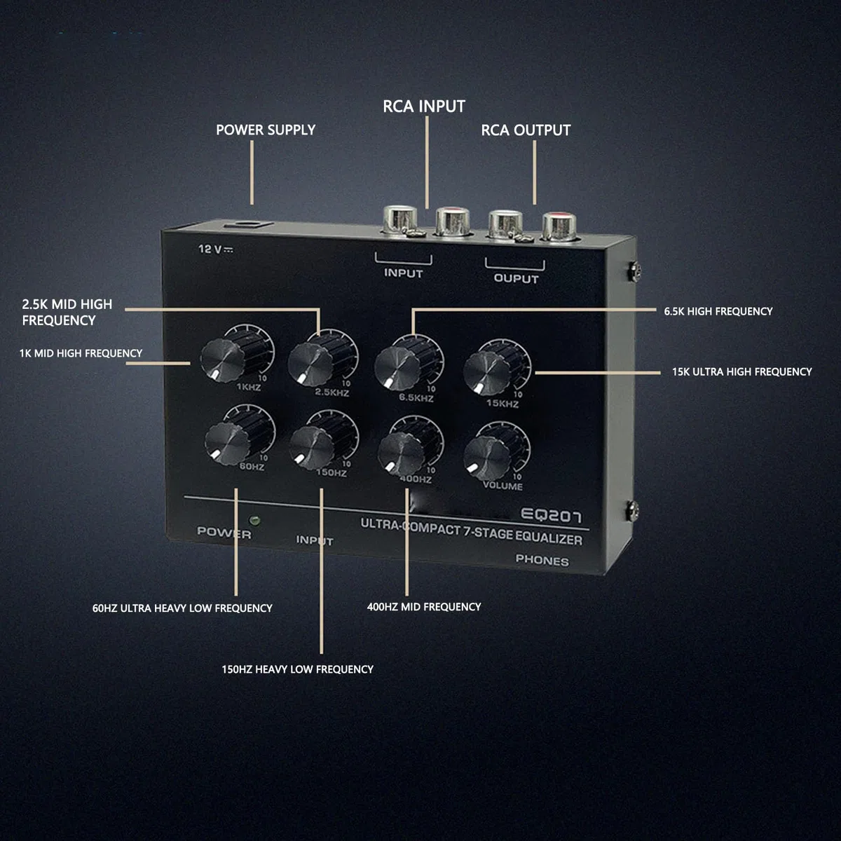 Ecualizador de Sonido de 7 Bandas, Ecualizador Mezclador de Audio de 2 Canales Ecualizadores Digitales con Conector para Auriculares de Entrada de 3,5 Mm para Ajuste de Agudos y (Enchufe de