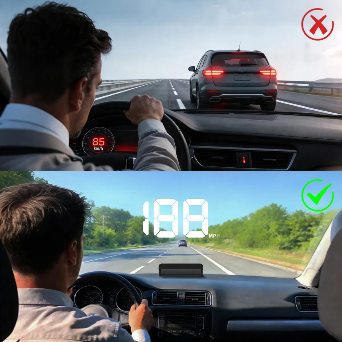Pantalla frontal para coches, HUD de coche, pantalla frontal para coche, pantalla HUD, cable USB Plug and Play, ajuste automático de brillo, pantalla de fuente grande
