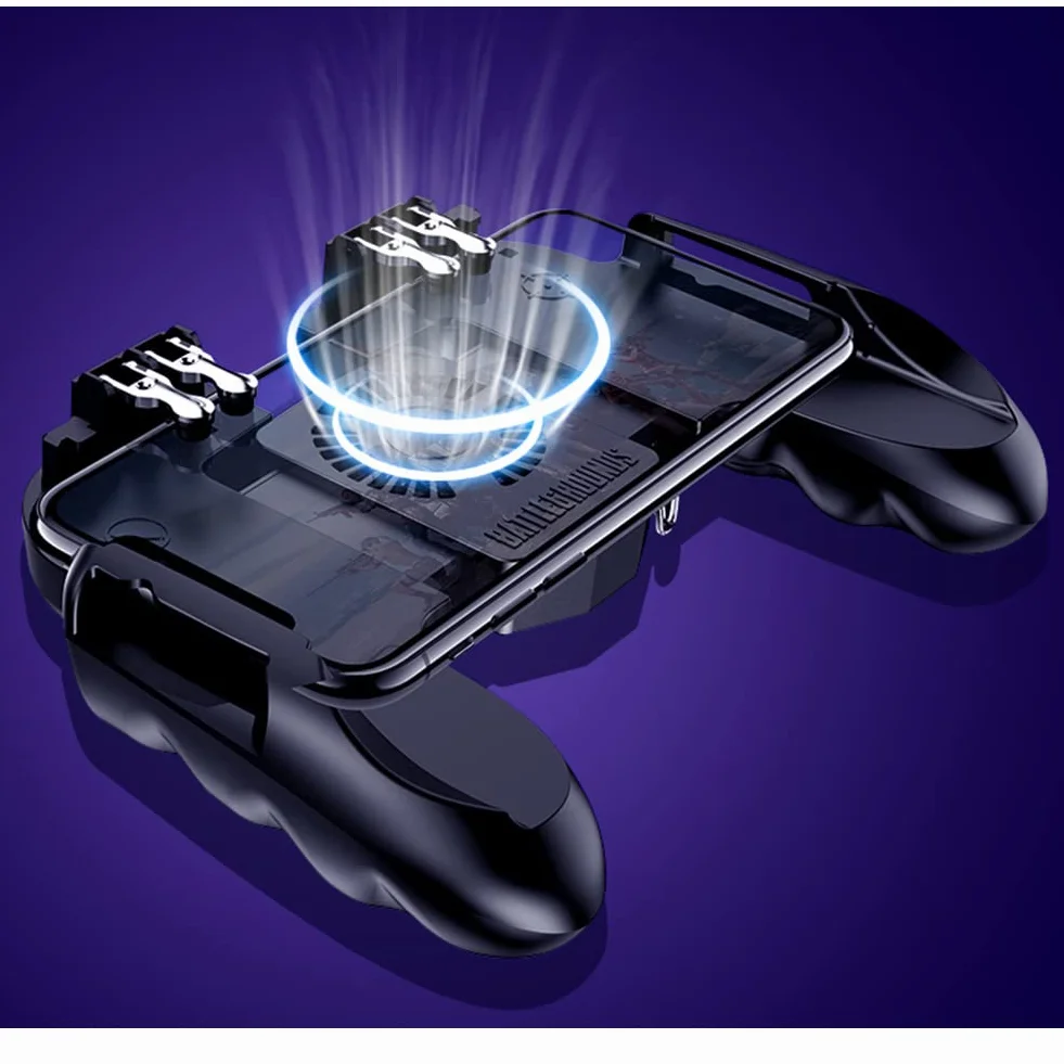 Gatillos para Movil Mando Mobile Controller 6 dedos con Ventilador, Gamepad Joystick de Disparo y apuntar L1R1 L2R2 Grip para Call of Duty PUBG Compatible con Smartphone iOS e Android