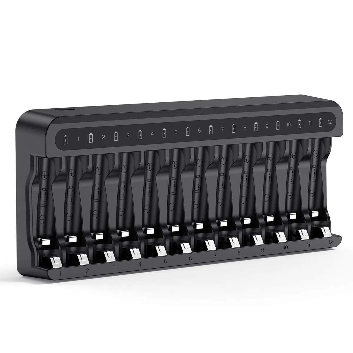 POWEROWL Cargador de Pilas Recargables Rápido, para Pilas Recargables Ni-MH AA AAA, Sin Adaptador (12 Ranuras