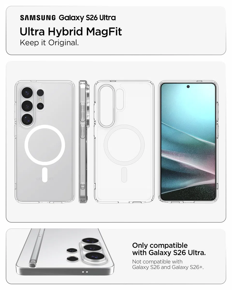 Spigen Funda Ultra Hybrid MagFit Compatible con Samsung Galaxy S26 Ultra - Clear White
