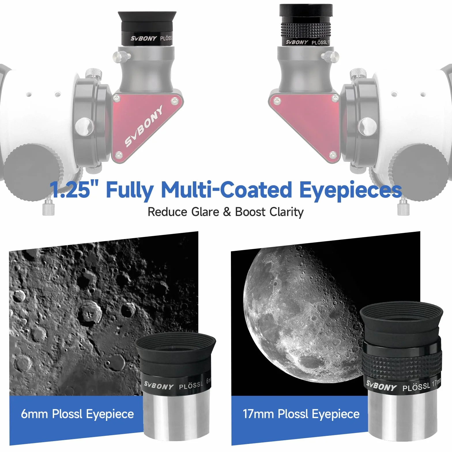 Svbony SV233 Ocular Telescopio Astronómico Kit, Ocular PLOSSL de 6mm, 17mm, 2X Lente Barlow, Filtro Lunar, Filtro ND4, Filtro de Color 82A, con Bolsa Portátil, Accesorio de Siete Piezas