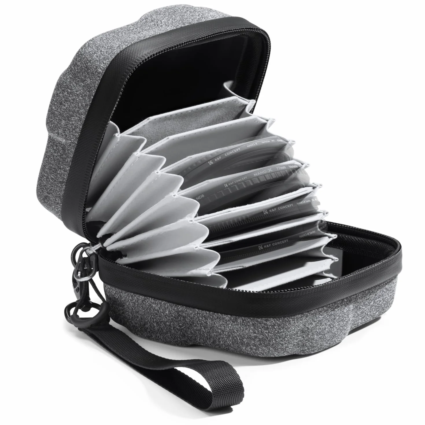 K&F Concept Estuche de Filtro de Lente 10 en 1, Funda rígida para Filtro de cámara de hasta 95 mm con Correa de Mano, Cartera de Almacenamiento Impermeable para Filtro ND UV CPL