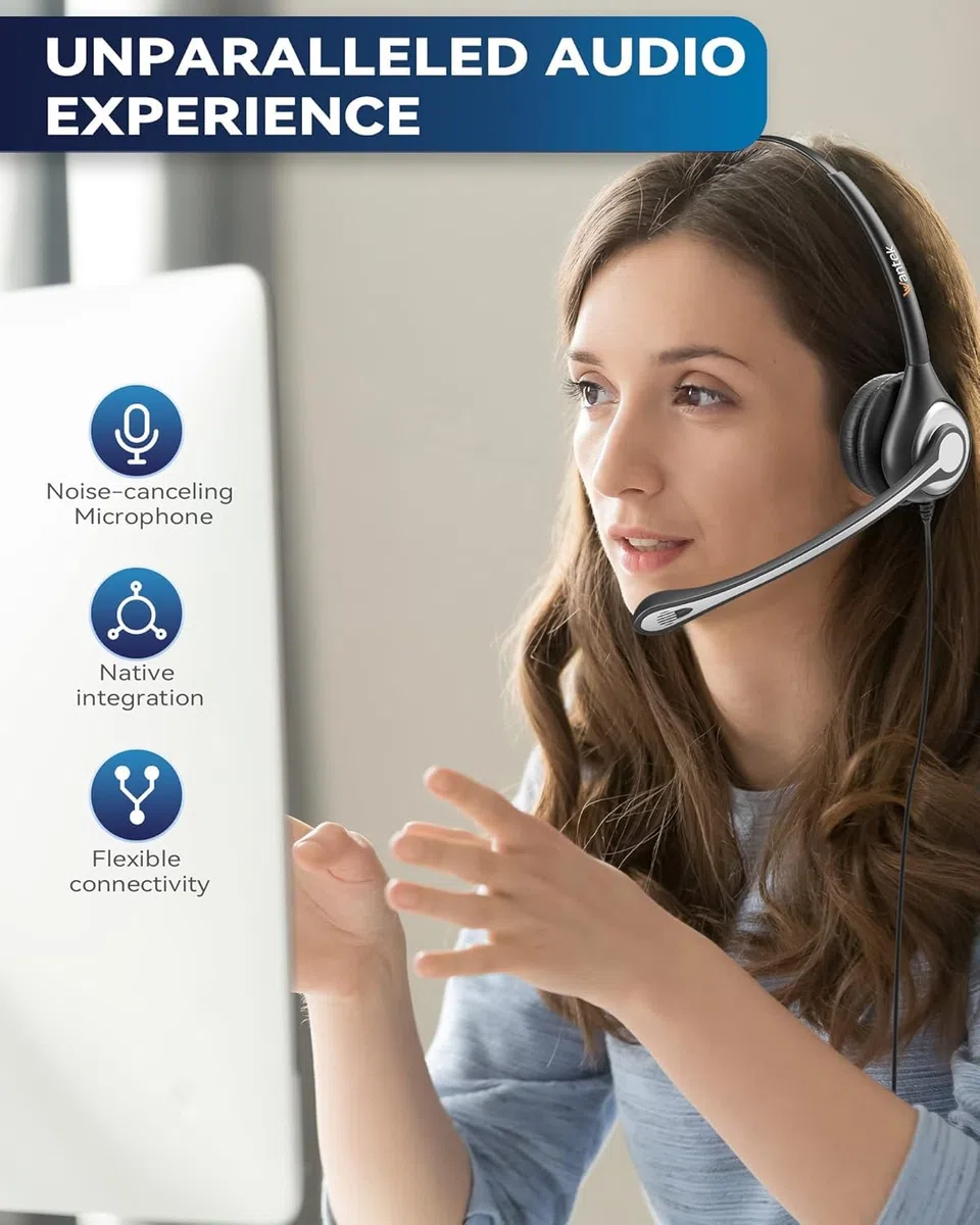 Wantek - Auriculares con micrófono de cancelación de Ruido para teléfono Central de Llamadas con plantronics M10 M12 M22 MX10 amplificadores o Cisco 7942 7971 Binaural F602C1