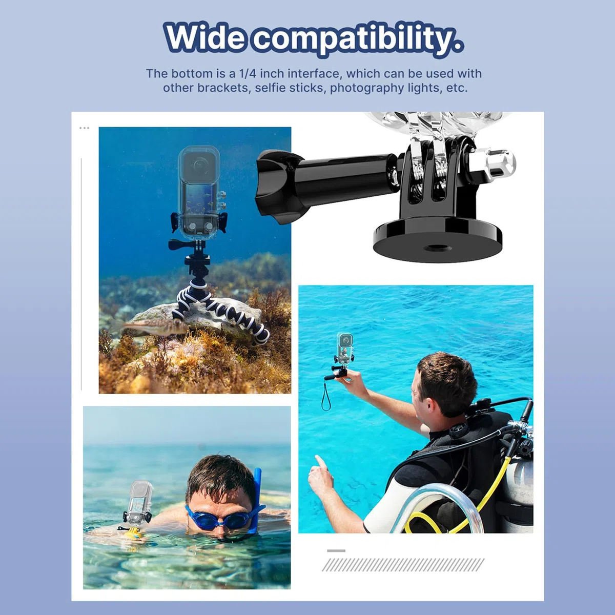 Funda Impermeable para Cámara de Acción 360 X3, Carcasa de Buceo de 45 M para 360 X3, Carcasa Protectora Subacuática con Accesorios Adaptadores de Montaje de Soporte