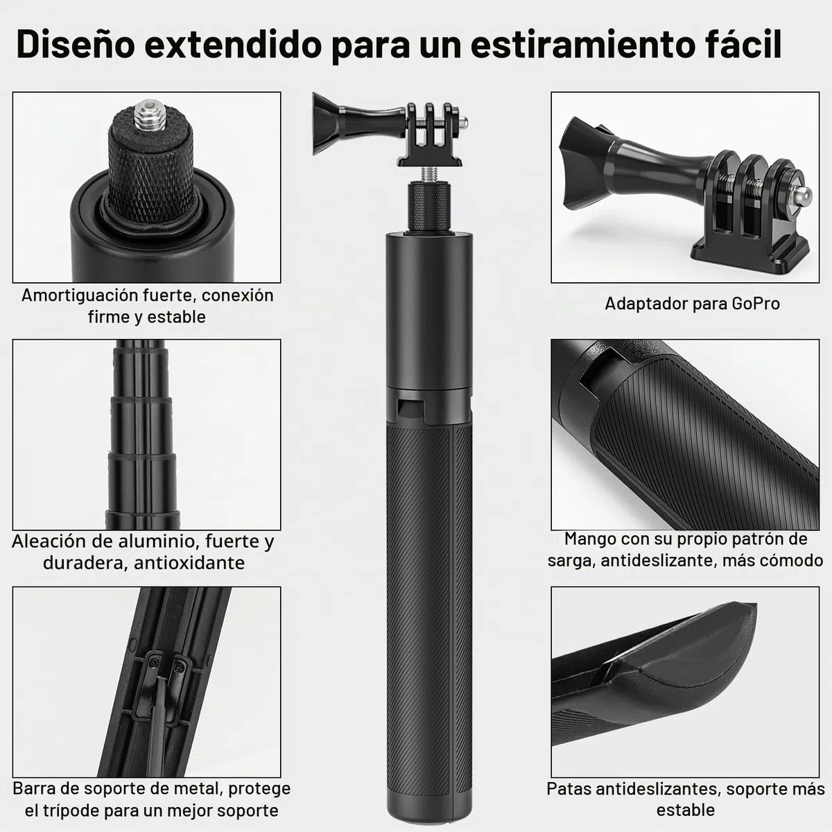 Wiseten Trípode de Palo Selfie para GoPro Insta 360, 120cm Mango Extensible Portátil Ligero Trípode Monopié Accesorios para GoPro Hero 13 12 11 10 9 8 7 Black insta360 X5 X4 dji Osmo Pocket 3 4