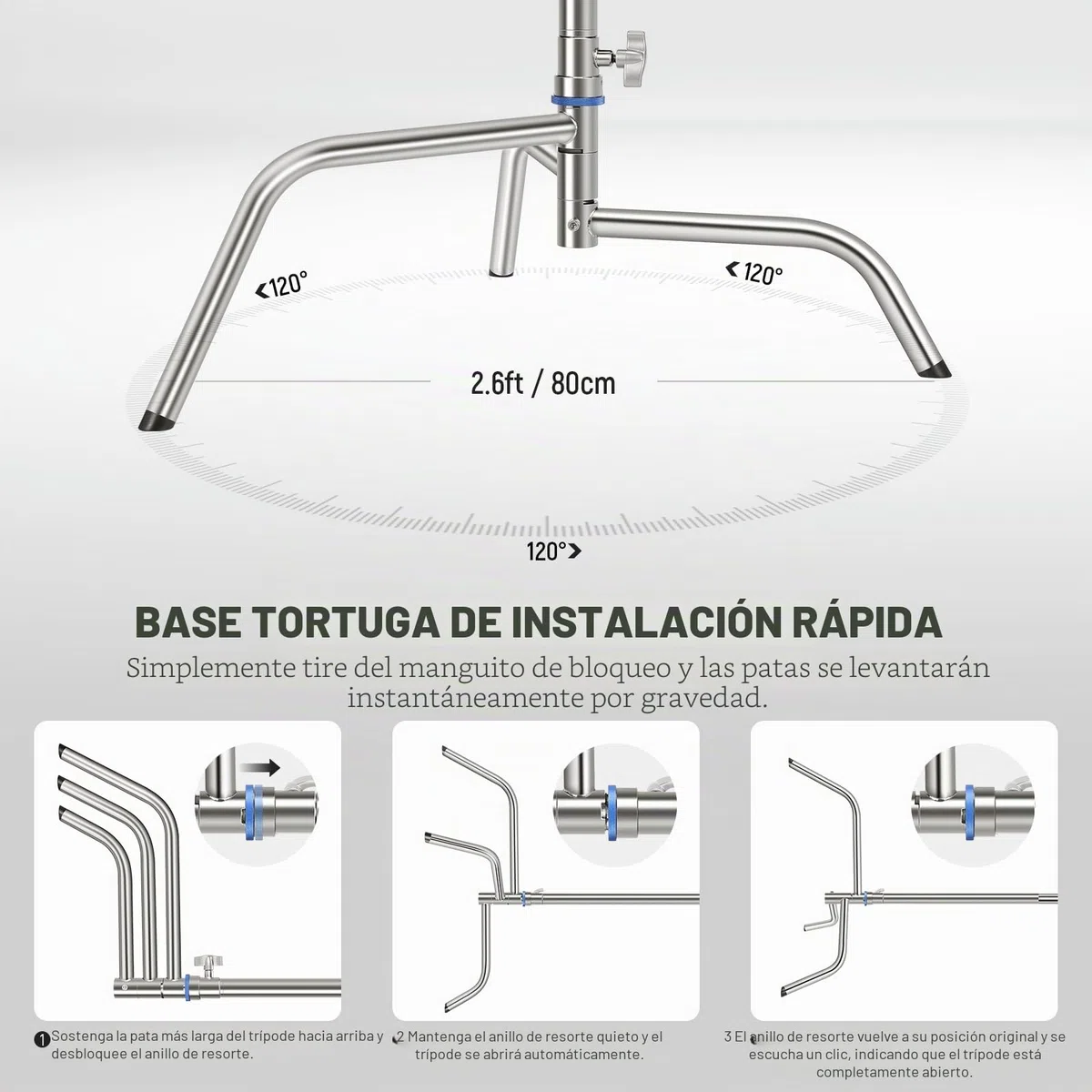 NEEWER Soporte C de Acero Inoxidable de 3,2m con Brazo de Pértigaa, Varilla Central más Gruesa, Carga Máxima 20kg, Fotografía Luz Soporte con Brazo de 1,27m para Monolight Softbox, SC320Q