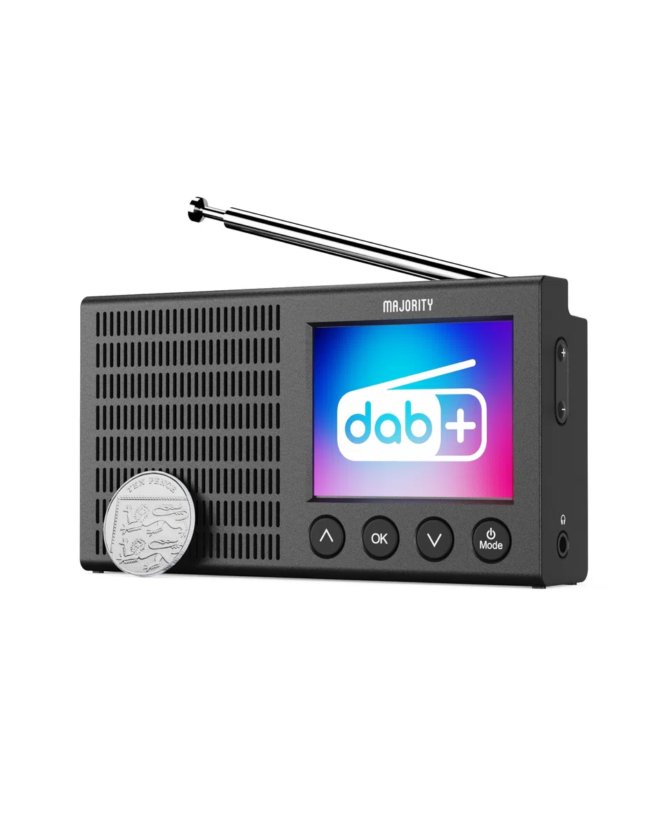 Radio Dab Plus Pequeña, Bluetooth Recargable Digitaradio, LCD, 40+ Presets, Reloj Despertador Doble, Radio Dab Plus, Digital, FM | MAJORITY Eddington Pequeña Radio