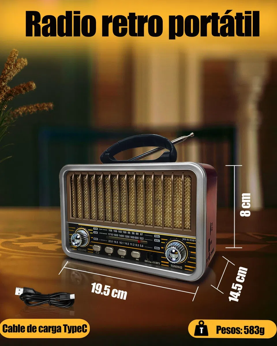 Radio Portátil Pequeña, AM/SW/FM, Bluetooth 5.0, Recargable, Soporte TWS/USB/Tarjeta TF, Retro para Cocina, Escritorio, Exterior (Blanco)