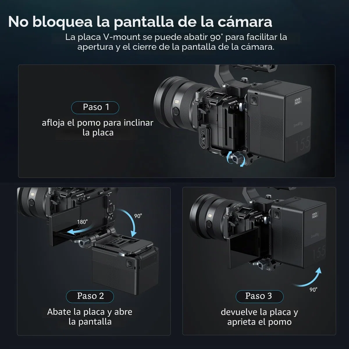 SMALLRIG V-Mount Battery Plate, para Arca-Swiss, Placa de Montaje de Batería V-Lock Compacta y Plegable en Forma de L para Cámara DSLR, para NEEWER V Mount Battery PS099E- 4064B