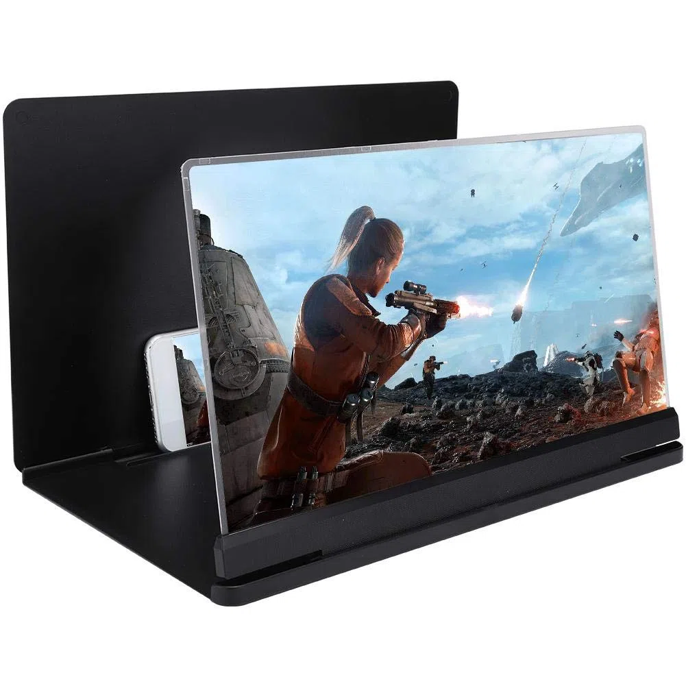Topiky Lupa de proyección de Pantalla de teléfono de 14 Pulgadas, portátil 3D Video HD Proyector de Pantalla Universal para teléfono Inteligente Amplificador ampliado Amplificador Soporte(Negro)