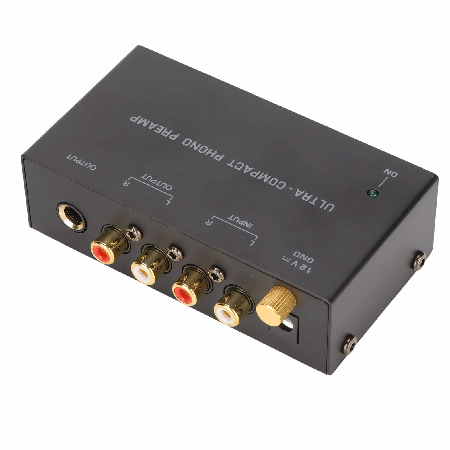 Preamplificador de Tocadiscos Phono con Adaptador de Corriente de 12 V CC y Ganancia Dual, Operación de bajo Ruido, Alta Sensibilidad para Tocadiscos, Plug and Play (Enchufe de