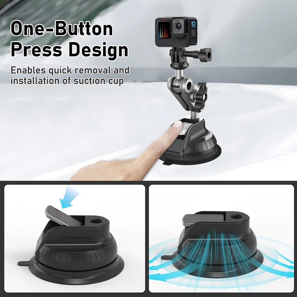Wiseten Suction Cup Mount - Soporte de Ventosa para dji Osmo Pocket 4 3 Action 5 Pro 4 con Ventosa para Insta360 X5 X4 GoPro Hero 13 12, Montaje en Parabrisas o Ventana del Coche
