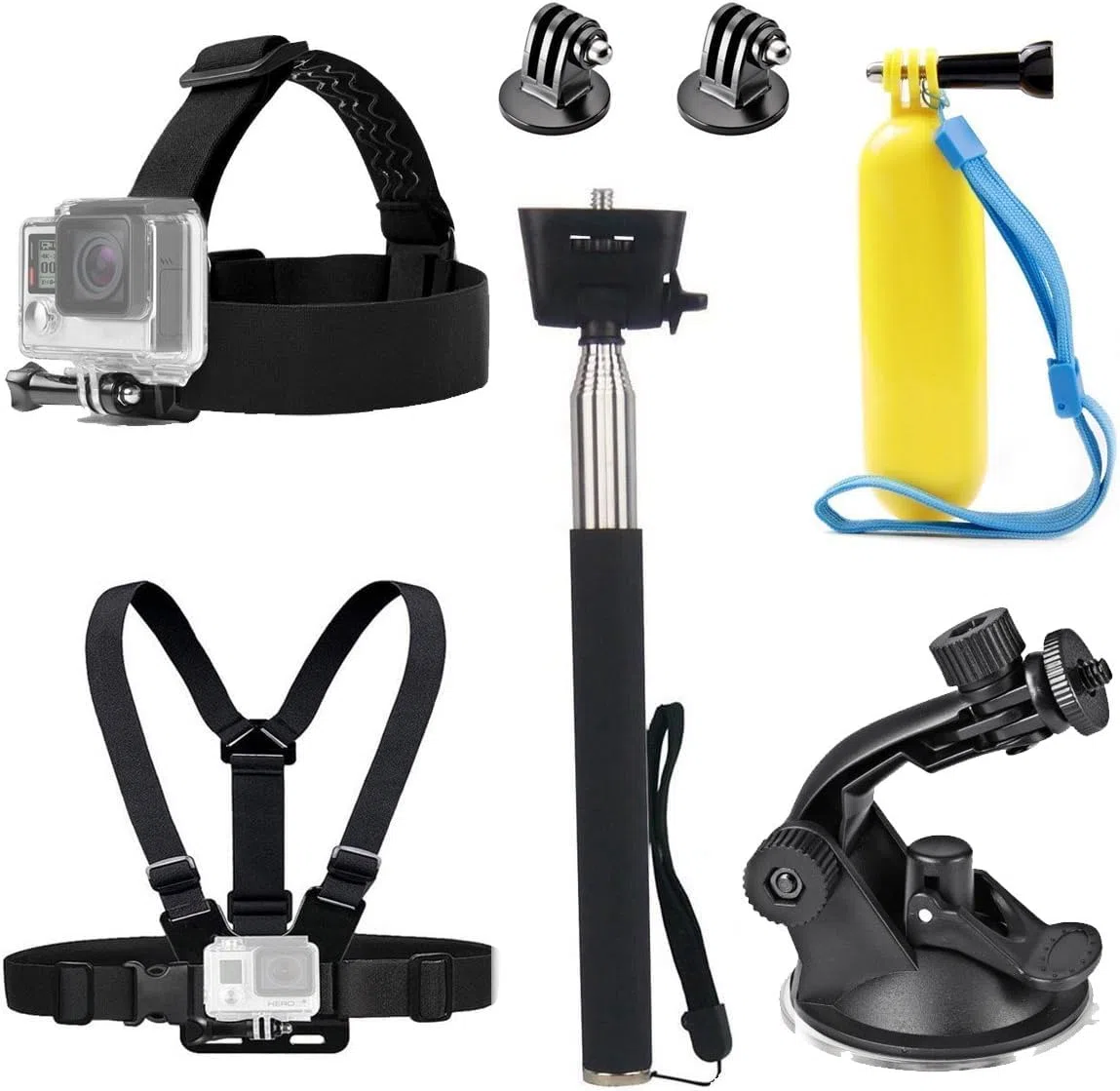 TEKCAM Kit de Accesorios para Cámara de Acción Compatible con Gopro Hero 13 12 11 10 9/dji OSMO Action 4 5 Pro/COOAU, Correa para el Pecho de la Cabeza, Selfie Stick, Mango Flotante, Ventosa Soporte
