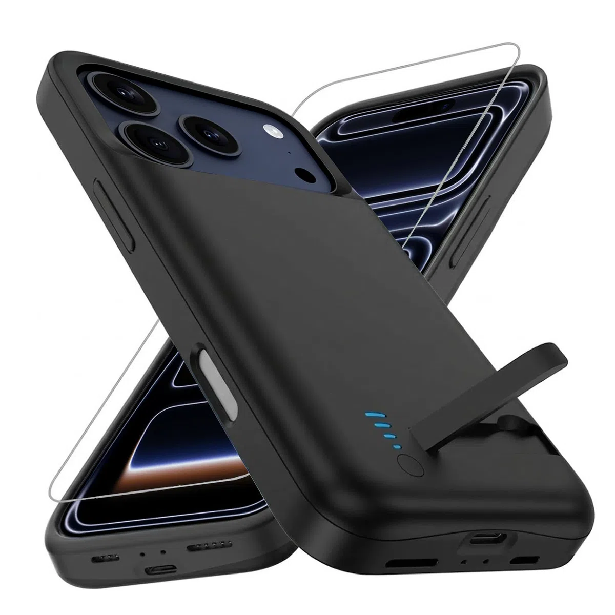 Funda de Batería para iPhone 17 Pro MAX, 8500 mAh Delgada y Recargable, Cargador Extendido con Soporte, Batería Externa Protectora Portátil para iPhone 17 Pro MAX (6.9 Pulgadas) - Negro