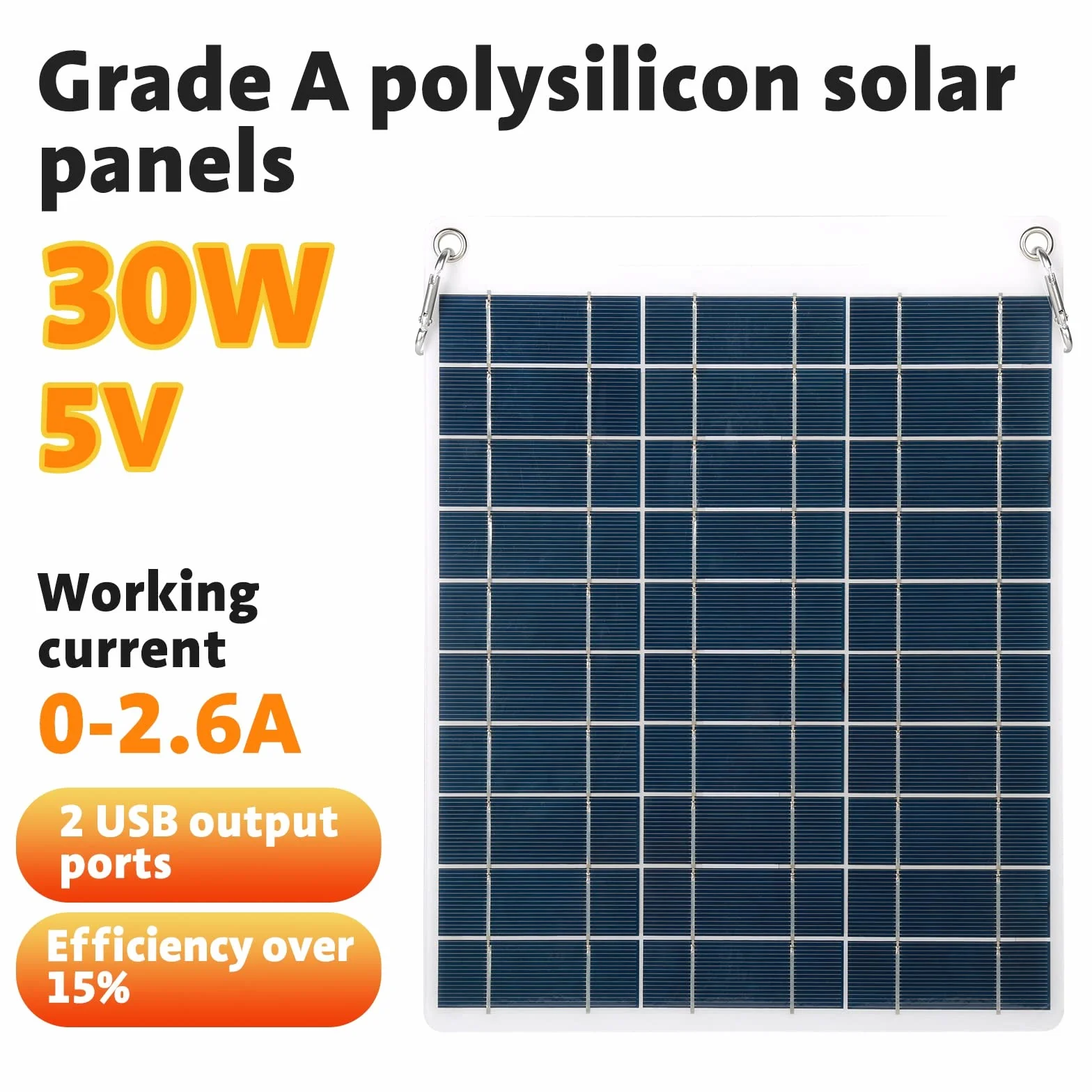 30W Panel Solar 5V Dual USB Cargador de batería Solar portátil Cargador de batería de teléfono al Aire Libre for Acampar Senderismo