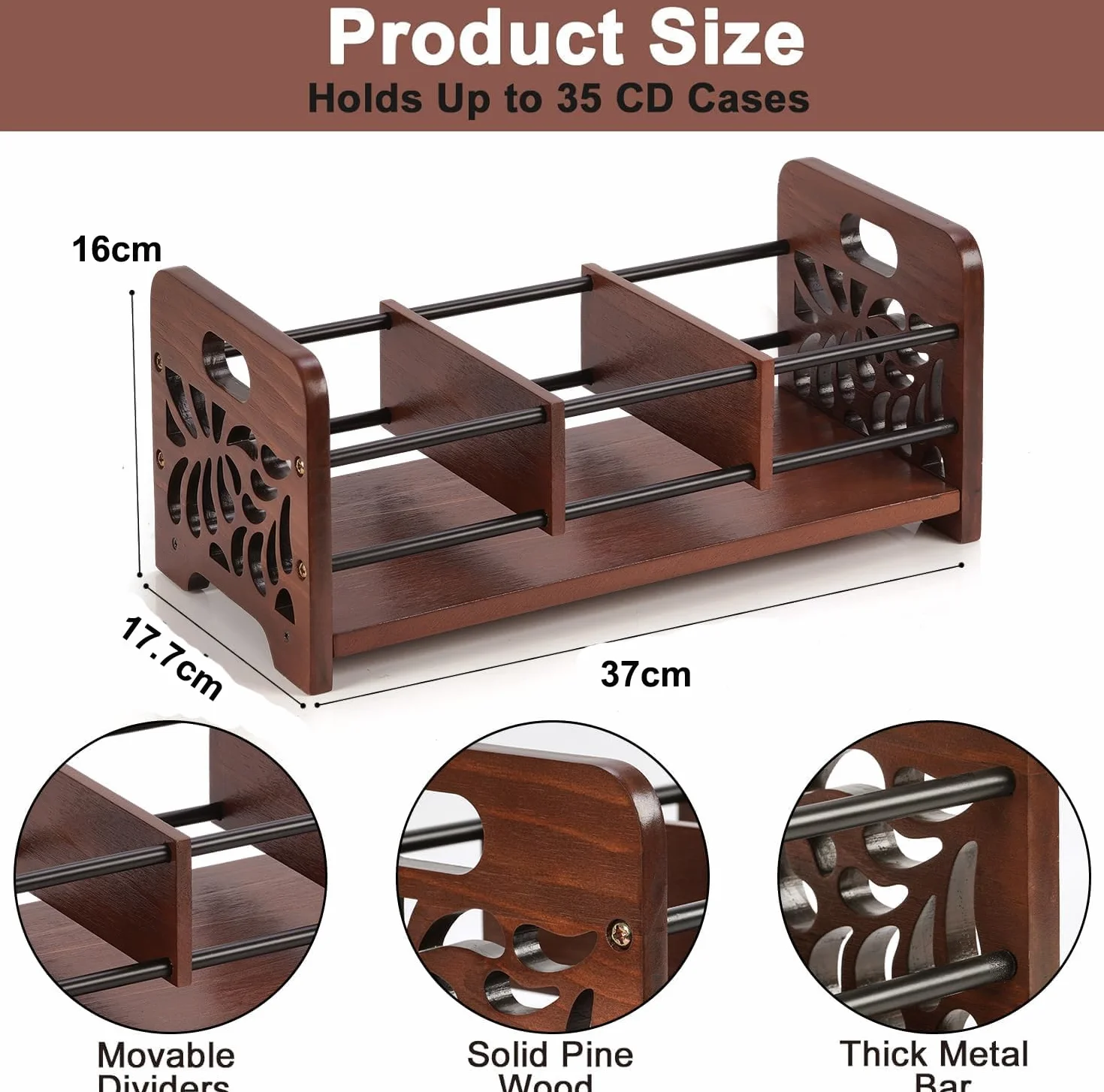 Soporte de madera para CD, soporte para CD y DVD, con asas, diseño de esqueleto de flores, también para revistas y libros