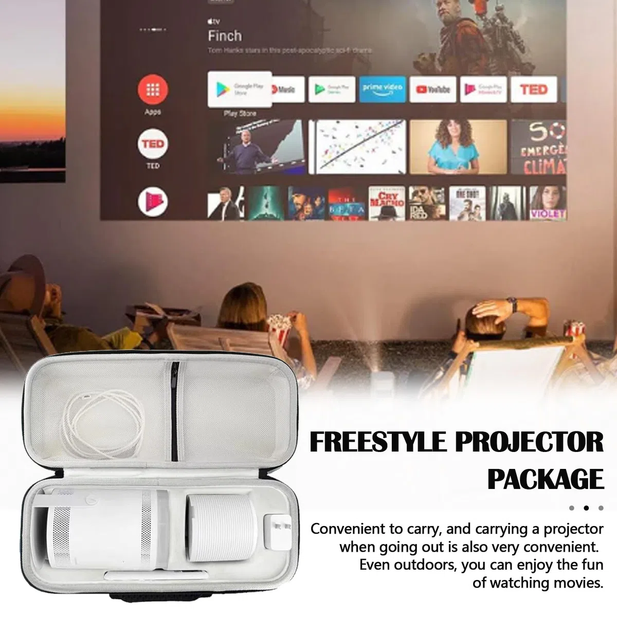 Estuche De Transporte para Proyector, Estuche Protector para Samsung El Proyector Freestyle Y Base De BateríA, Caja Protectora De Carcasa Dura De Eva 37.5x15.5x12cm